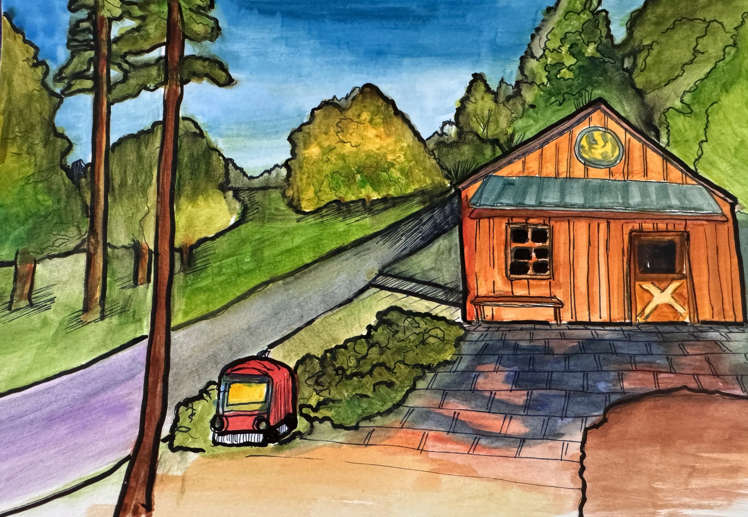 Winterville Greenway; 5"x7"; watercolor and ink; Sept. 2026; Available