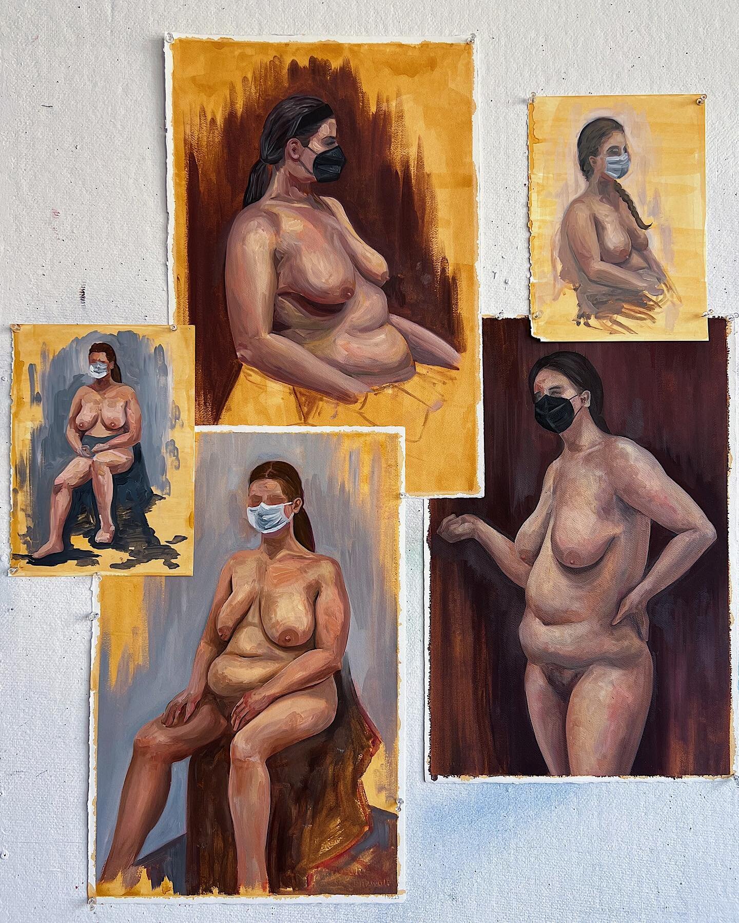 figure paintings ranging from 2-6 hours (oil paint on shellac-primed paper)