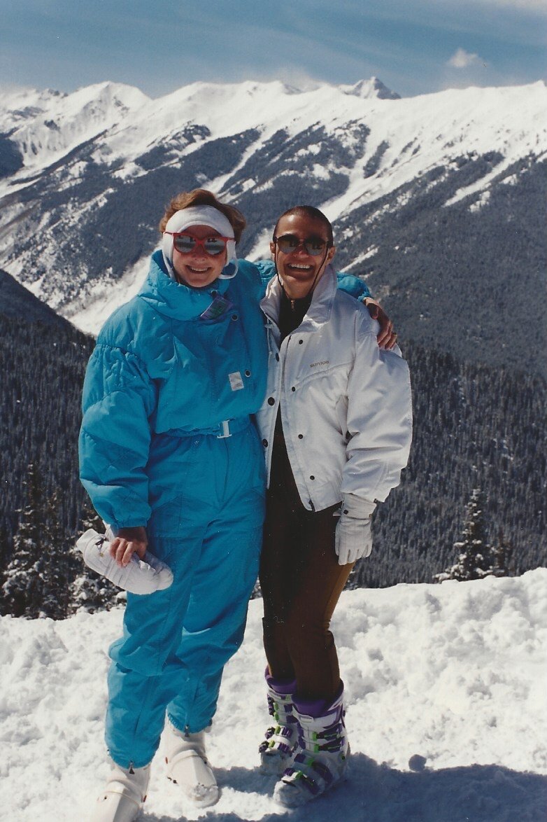  Elaine &amp; her best friend Joann, skiing in Vail 