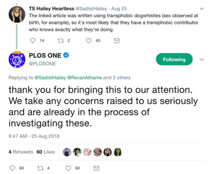 PLOS ONE responds to trans activist pressure