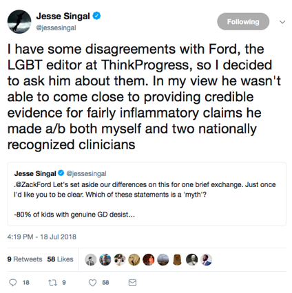 Jesse Singal trans youth. ThinkProgress