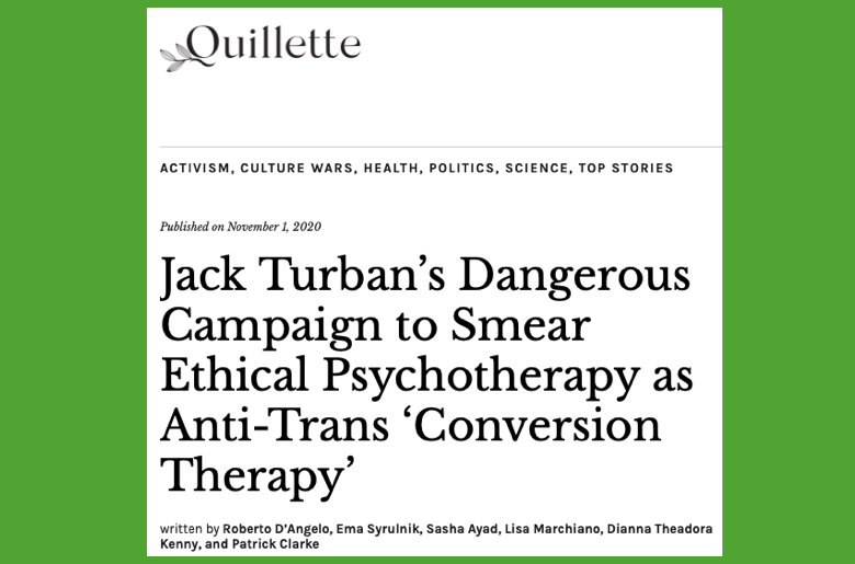 Recent Article Criticizes the Quality of Jack Turban's Analysis