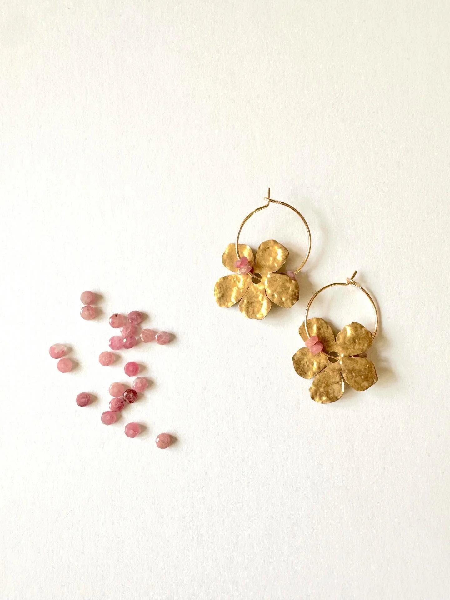 BACK IN STOCK // Fleur earrings :: Pink Tourmaline :: brass flower :: gold filled hoops // www.foundandferal.com 👈🏻
