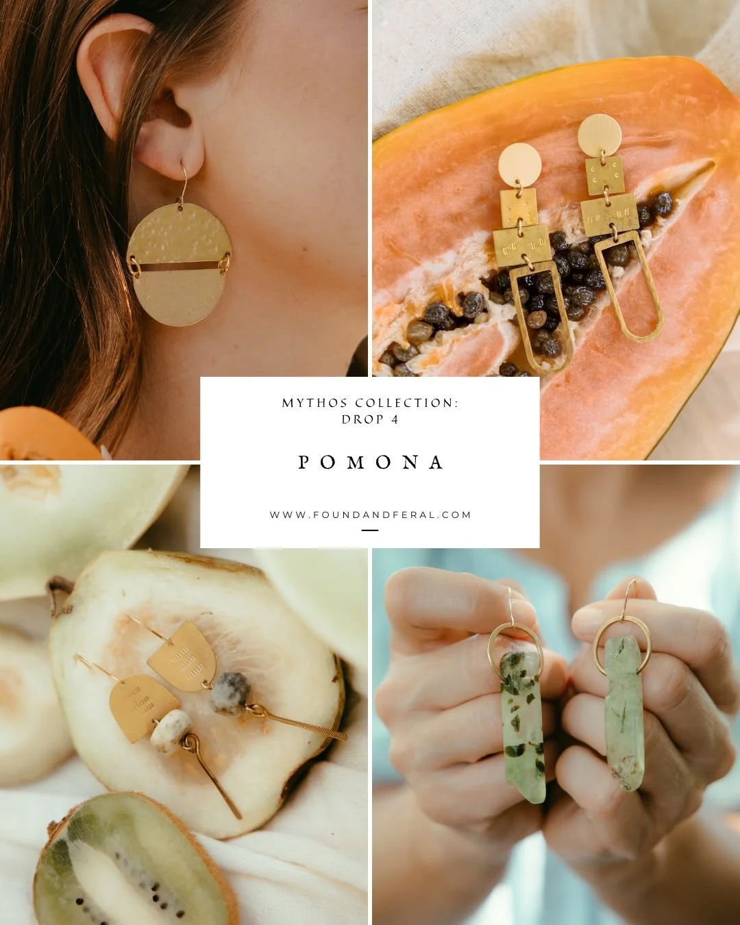 Pomona is live. Chapter Four of the Mythos Collection &mdash; inspired by the goddess of harvest and abundance. Bold pieces for the moments worth celebrating. Shop via link in bio. 🍊 #foundandferal #mythoscollection #handmadejewelry