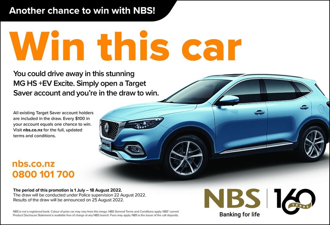 It's the last couple of weeks to win a car from our friends at NBS!

All you need to do is open a Target Saver account with NBS and deposit $100. All existing Target Saver account holders are already included in the draw but every $100 in one chance 