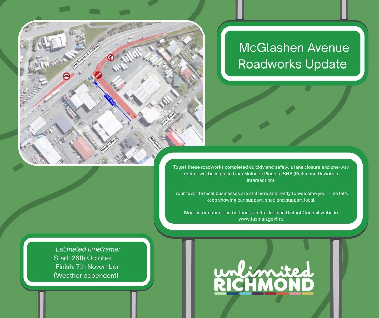 🚧 McGlashen Avenue Roadworks Update 🚧

Businesses on McGlashen Avenue and surrounding streets are still open during the upcoming road closure! 

To get these roadworks completed quickly and safely, a lane closure and one-way detour will be in place