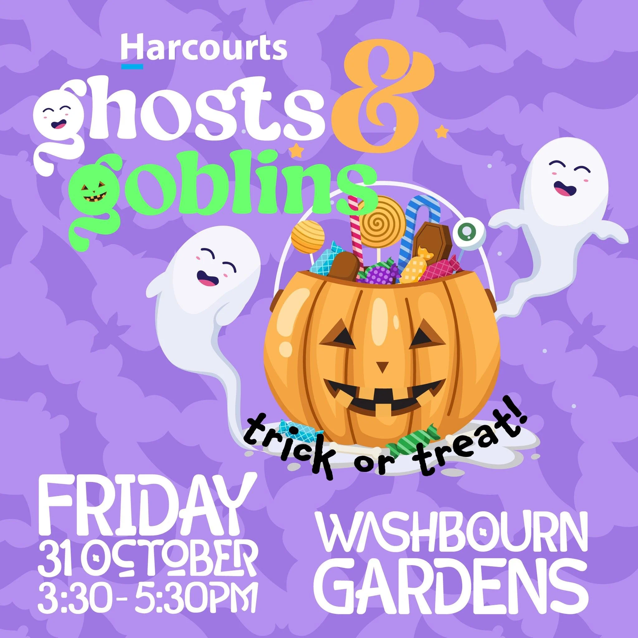 Trick or treat! Come along to Harcourts Ghosts &amp; Goblins on Friday and enjoy some family-friendly trick or treat fun. Follow the spooky trail, bounce at the mouse maze and get your face painted by Flossie! Come along from 3:30 till 5:30pm on Frid