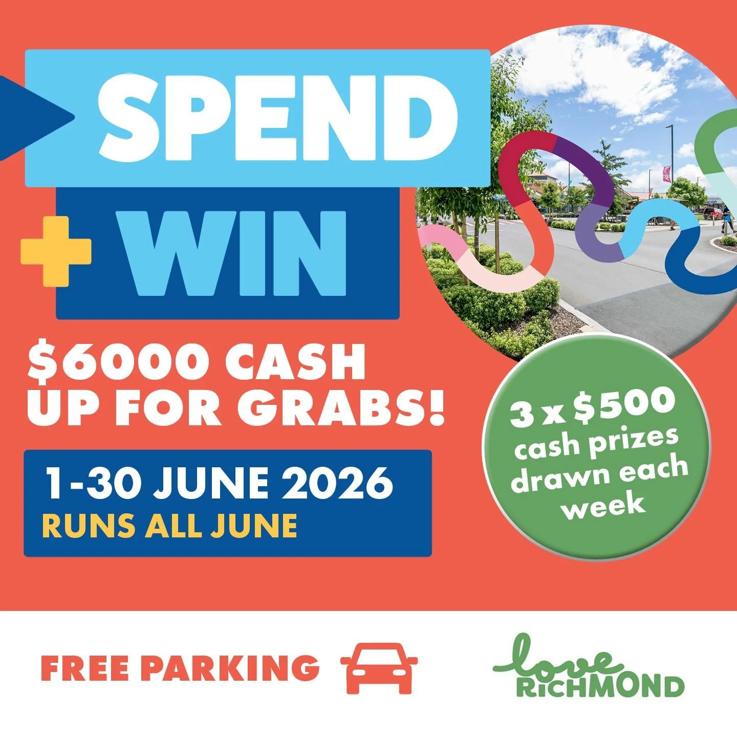 SPEND &amp; WIN $500 CASH💰! $6000 up for GRABS!

Simply spend $20 or more in a single transaction at any store between 1st&ndash;30th June,(excludes supermarket)  write your contact details on the back of your receipt and go in the draw to win 1 of 