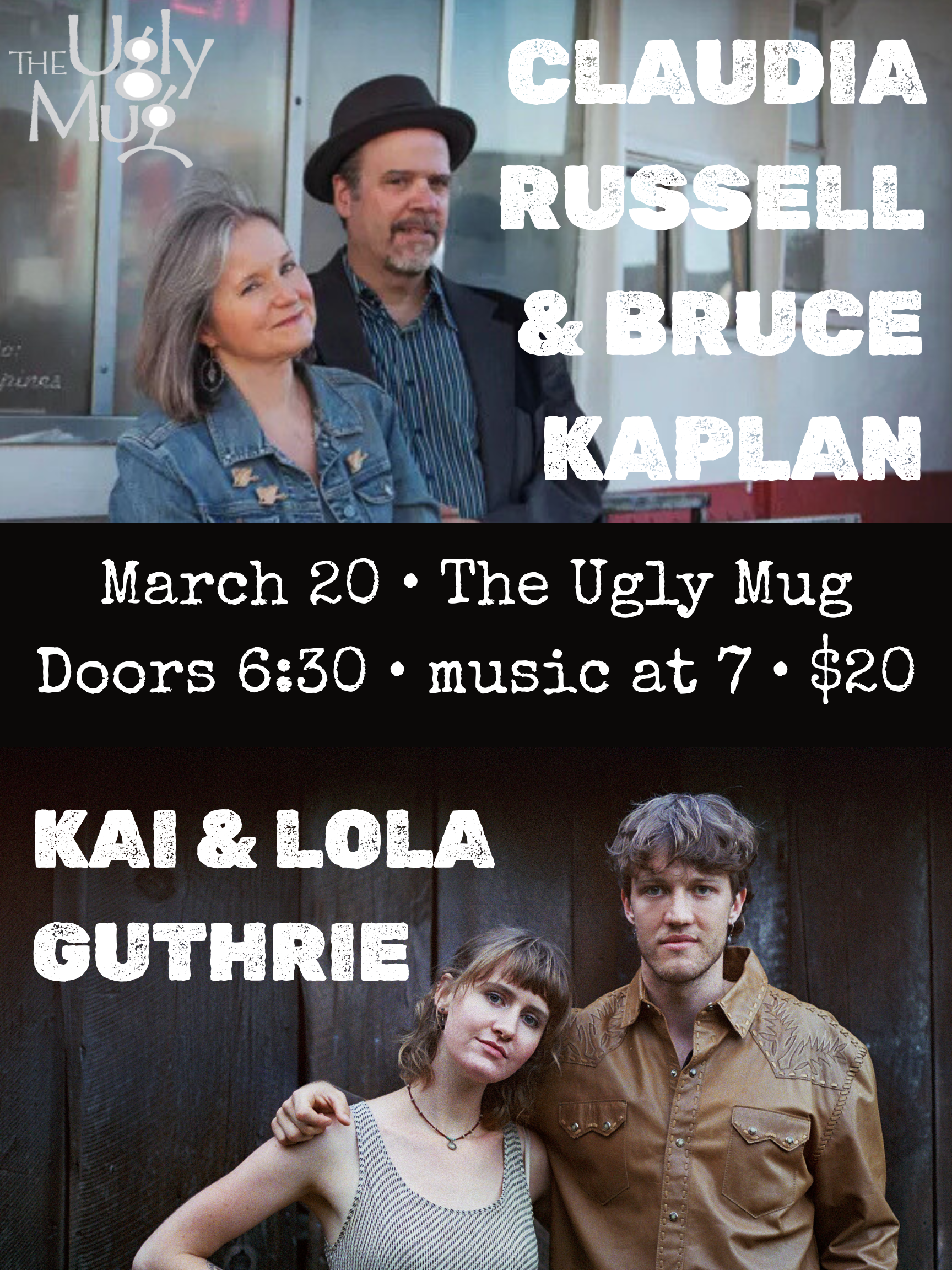 Claudia Russell · Bruce Kaplan · Kai &amp; Lola Guthrie · Fri 3/20, 7pm, $20 