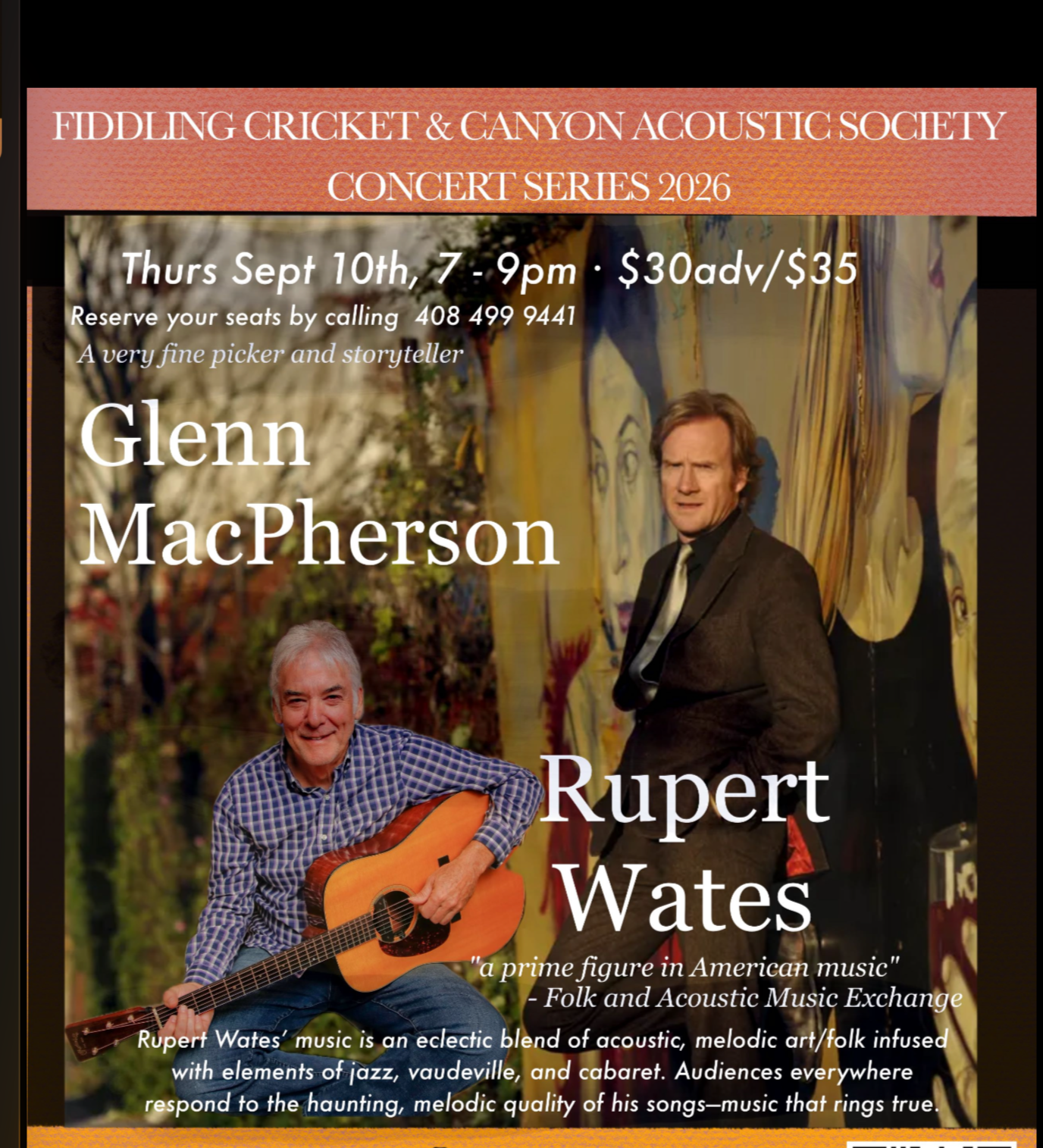 Rupert Wates w/ Glenn McPherson · Thu 9/10th, 7-9p, $30adv