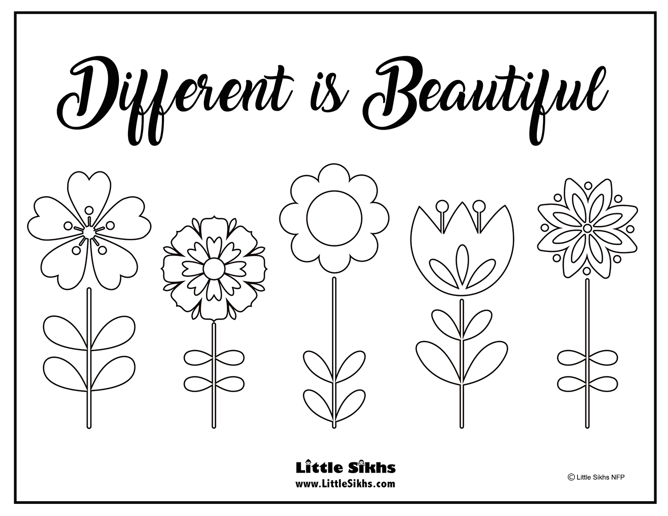 Different is Beautiful (Diversity Coloring Page)