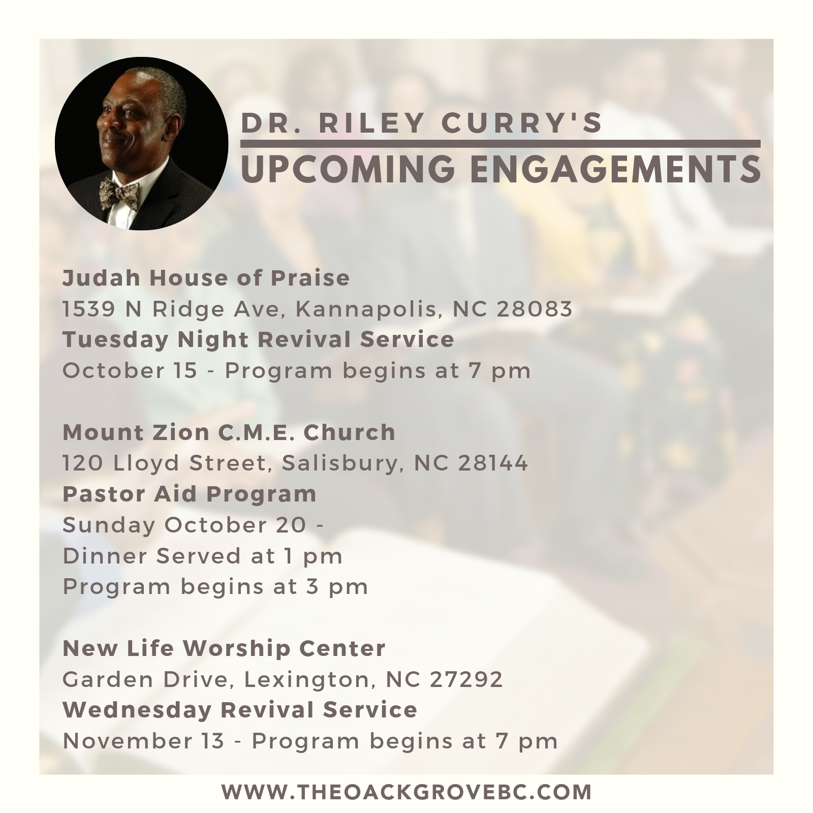 Dr. Curry's Upcoming Engagements | Oct-Nov 2019