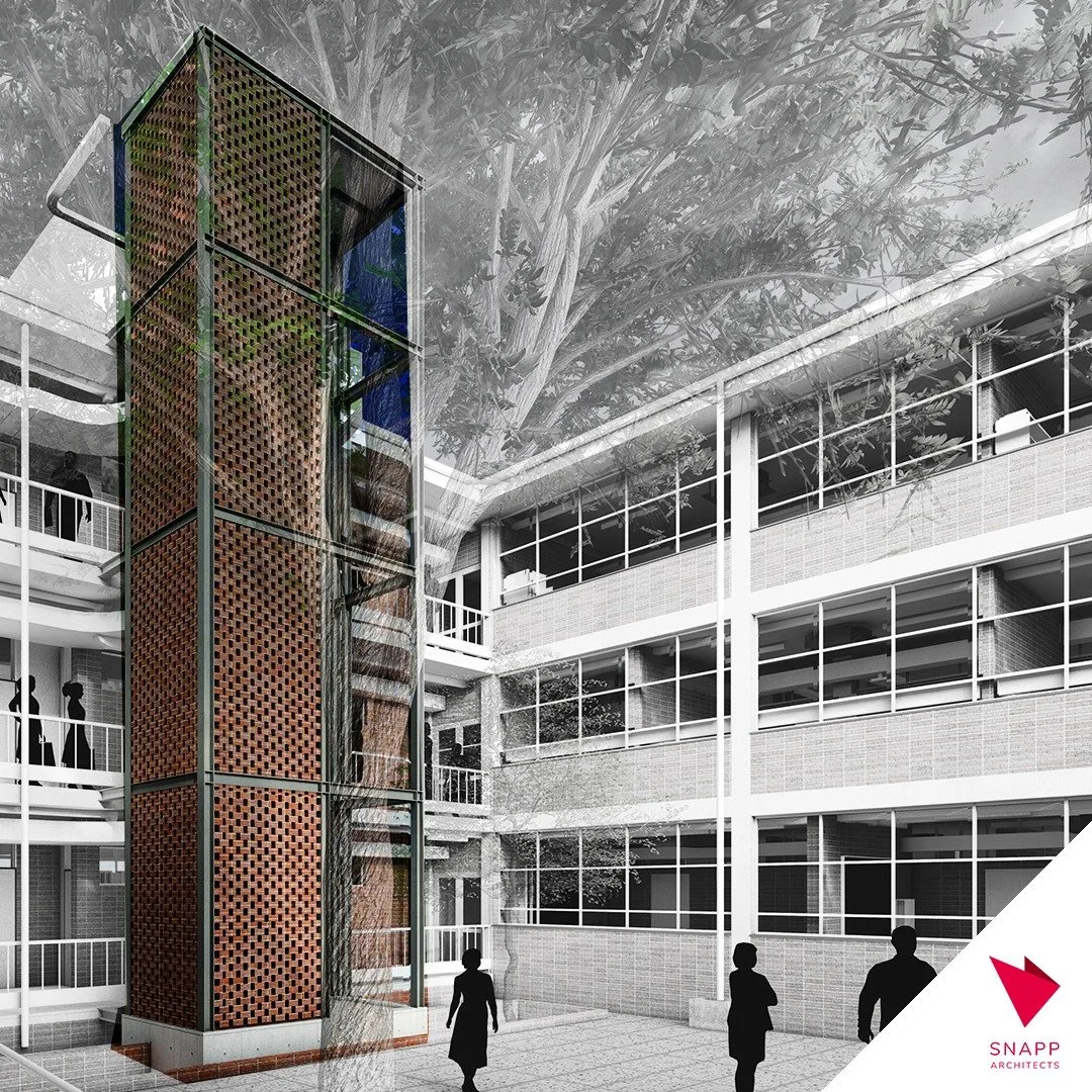 A sensitive heritage intervention where accessibility meets craftsmanship. Matching brickwork and textured masonry patterns allow the new lift addition to sit comfortably within the historic architectural context. 

#architeture #architecturesouthafr