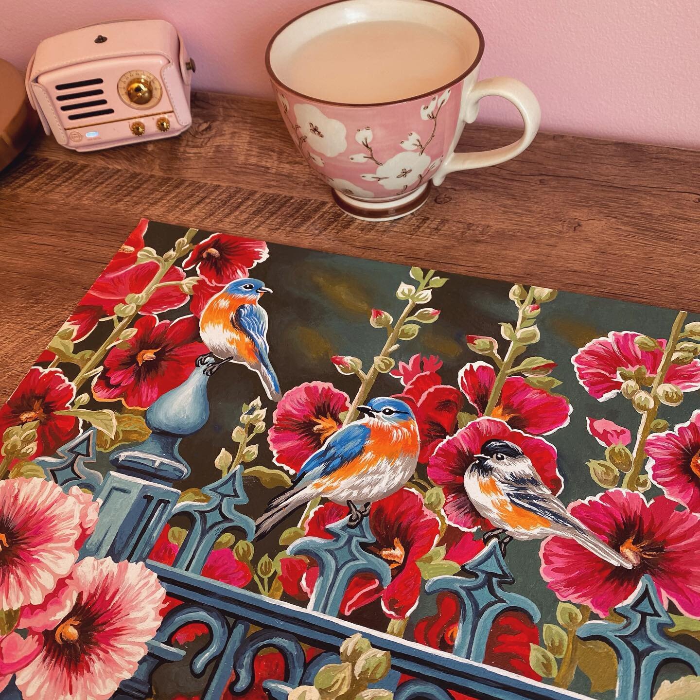 Ahhh...it only took a year, but it's finally finished, and video uploaded! I loved freestyling a little on these birds and giving them some feathers. 
.
Kit: Dimensions 'Hollyhock Gate'.
.

#paintbynumbers #paintbynumberskit #artkit #diyart #dimensio