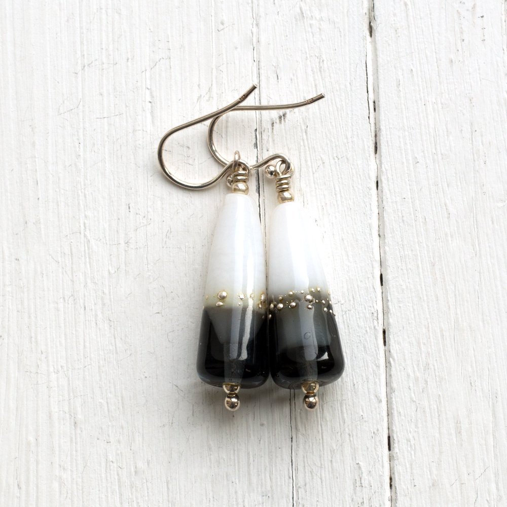 Grey lampwork glass bead earrings