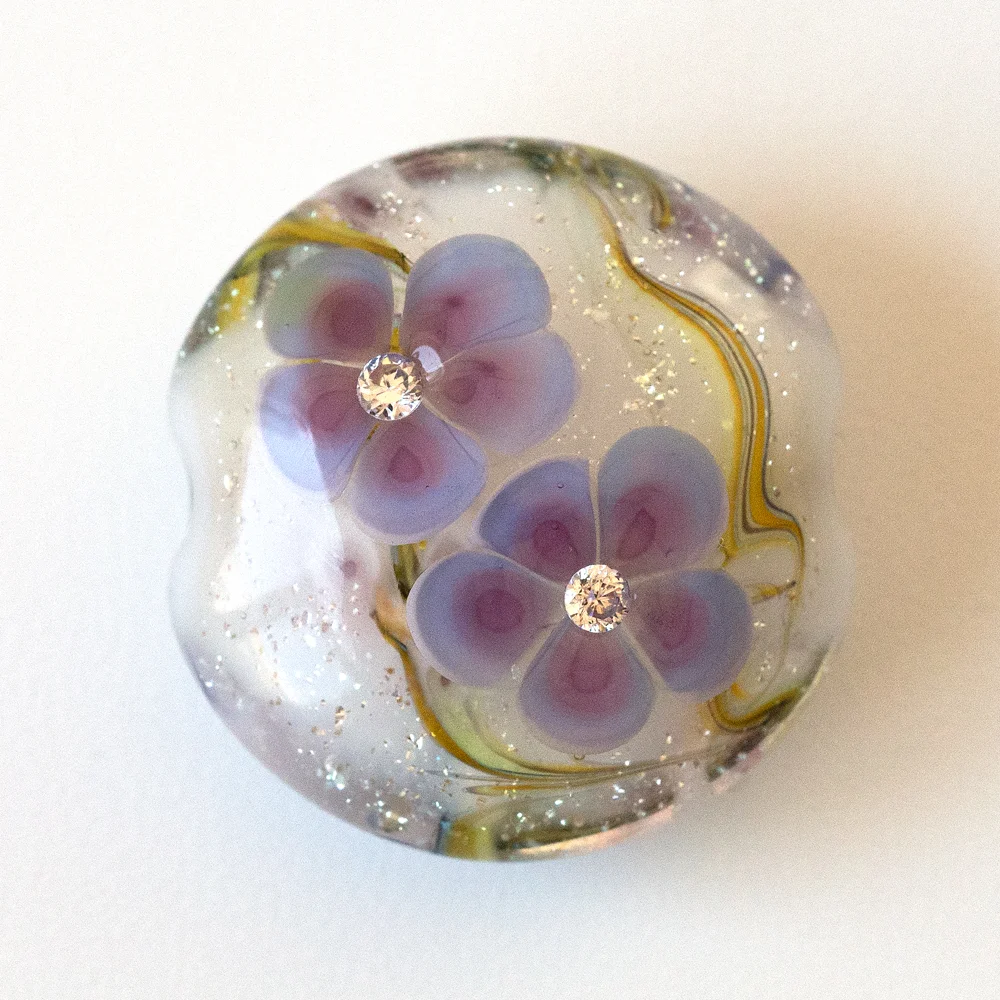 floral lampwork bead with cubic zirconia
