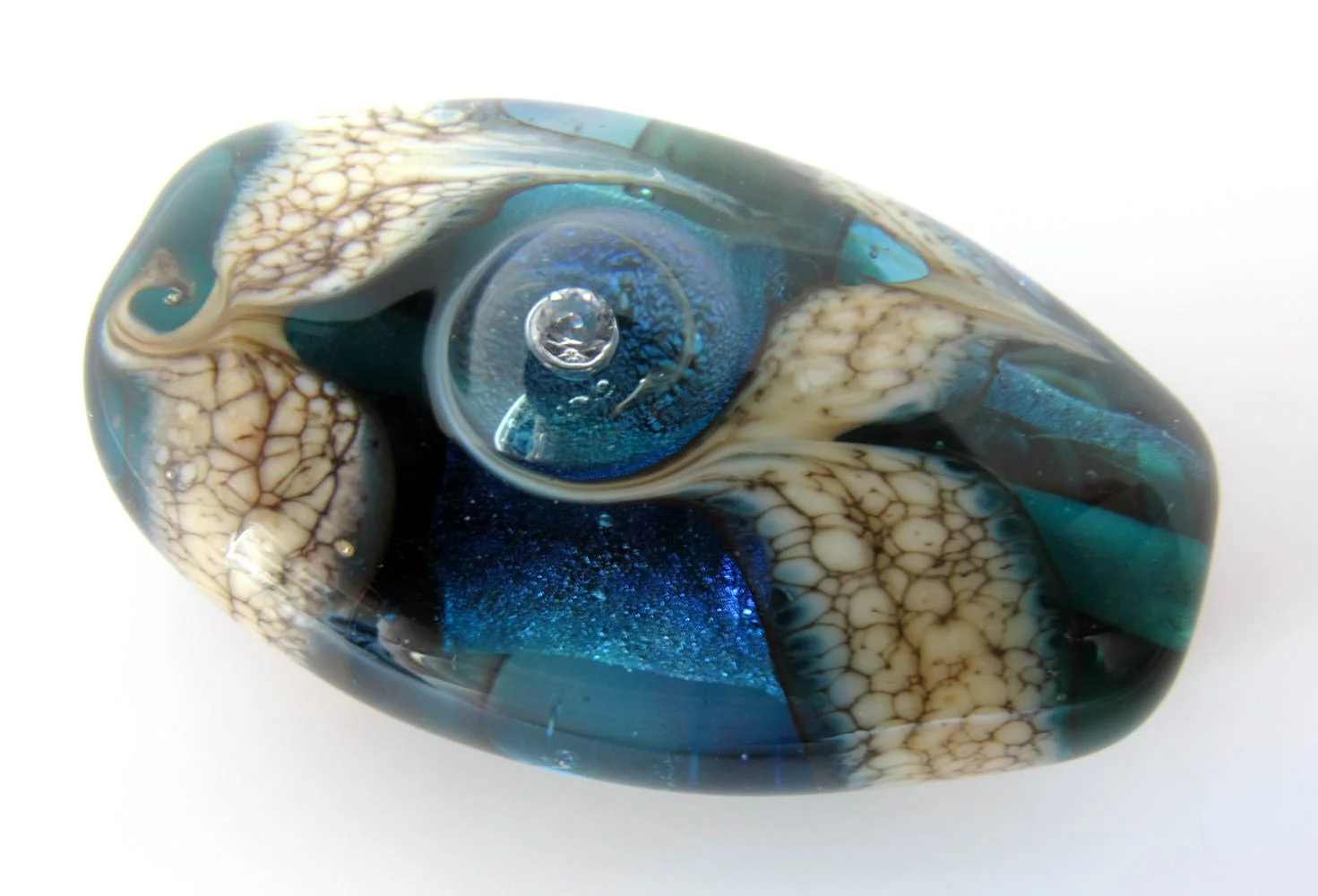 Organic Dark Teal Focal Bead with cubic zirconia