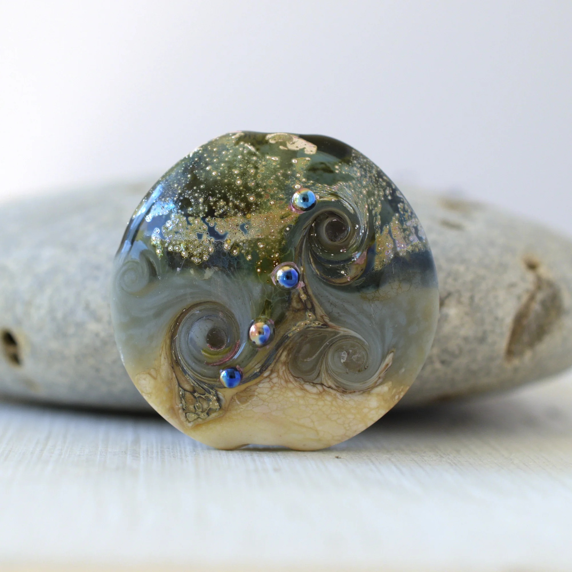 Grey and Ivory Lentil Bead
