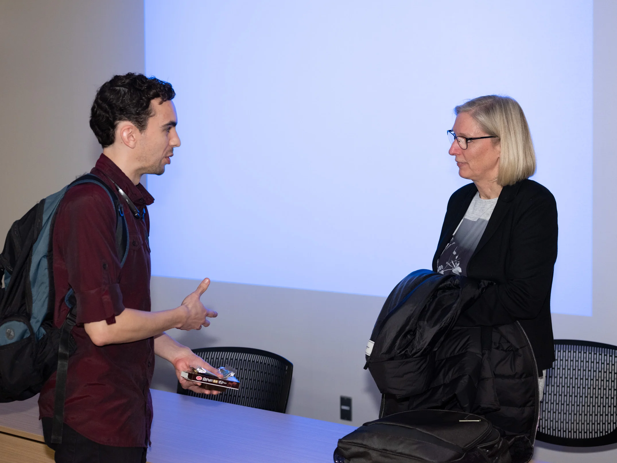 Visiting Professor Bergmann with Alex Wood ('20), 2018