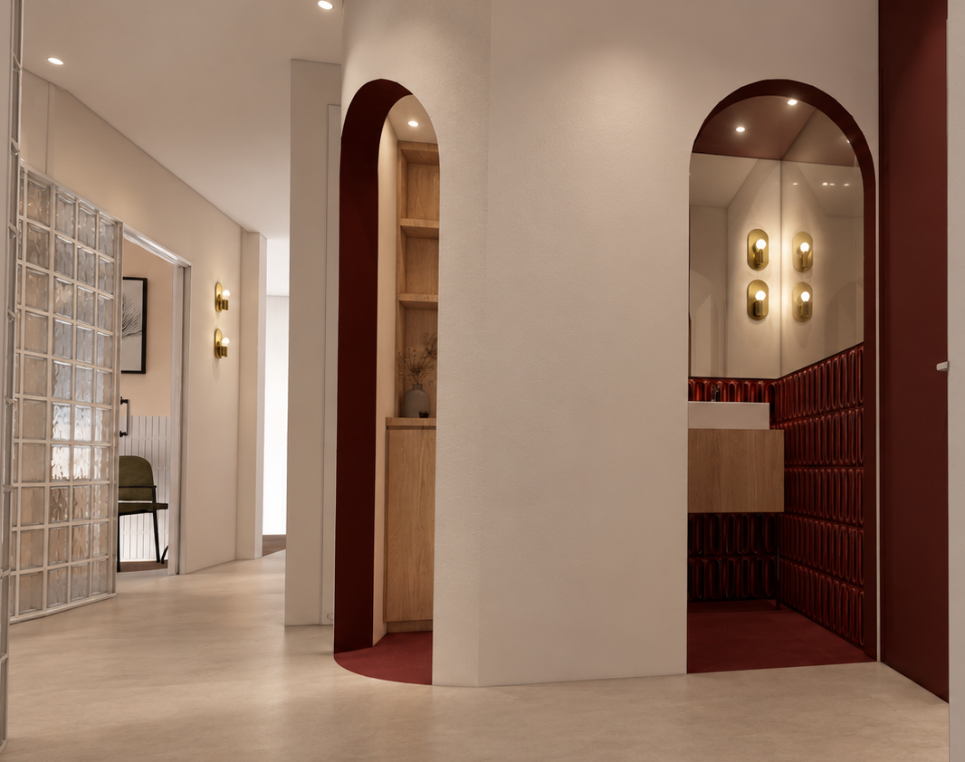 Hallway contemporain aux arches burgundy.png