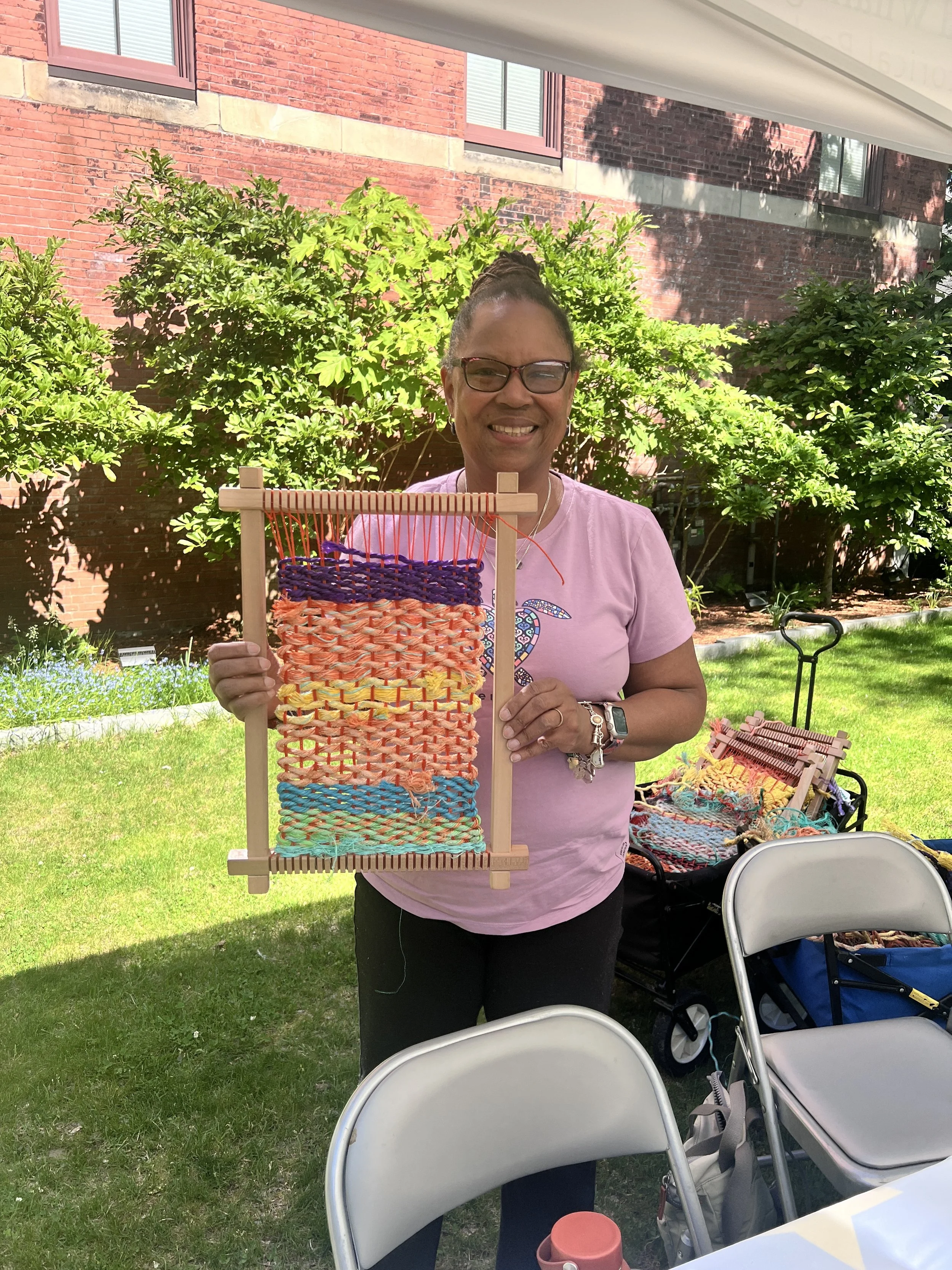 Participants to my "Weaving the Wrack line Workshop" created small pieces that became part of the larger artwork.