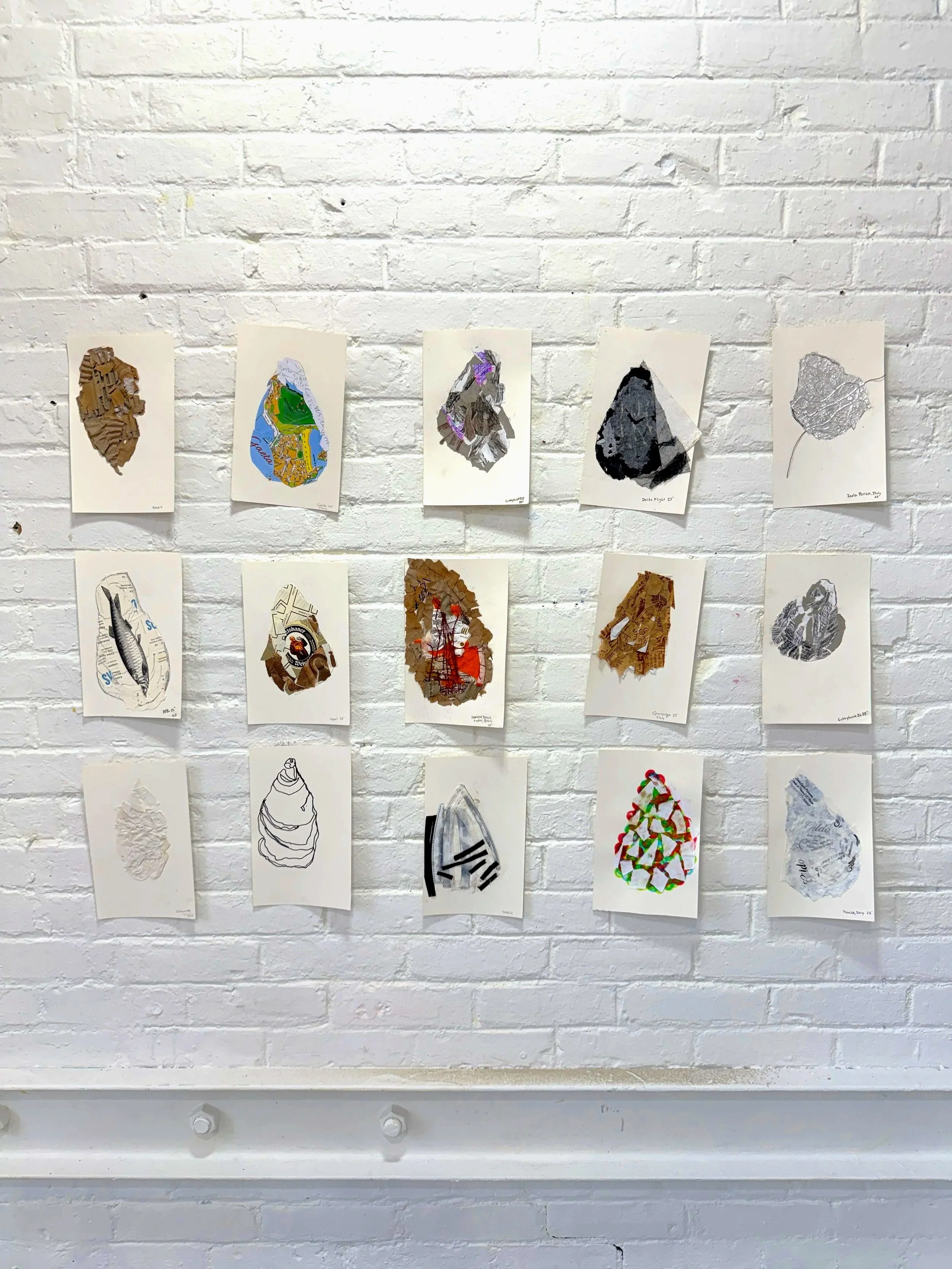 Oyster Shell collage series, found material on paper