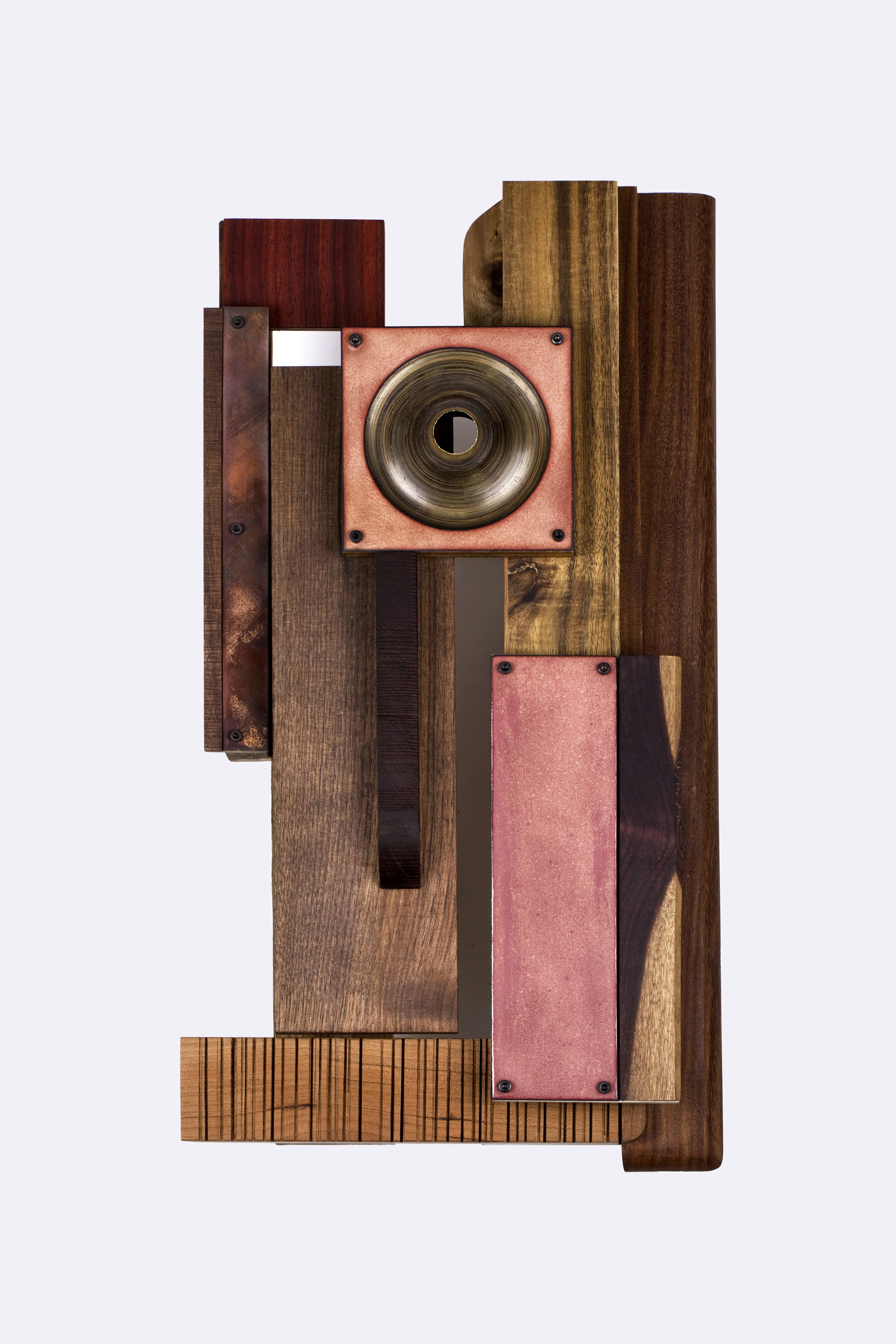   Ydmyk  | Wall sculpture, 2018 | 44x24x10,5cm | Materials: Wood, copper, steel, enamel, found objects.  Photo credit: Aliona Pazdniakova   