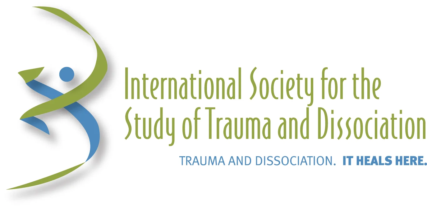 Image Description: green and blue swirled logo is on the left, with the center and right taken up by slim lettering that reads “International Society for the Study of Trauma and Dissociation” and then in smaller letters beneath that it says “Trauma and Dissociation. It heals here.”