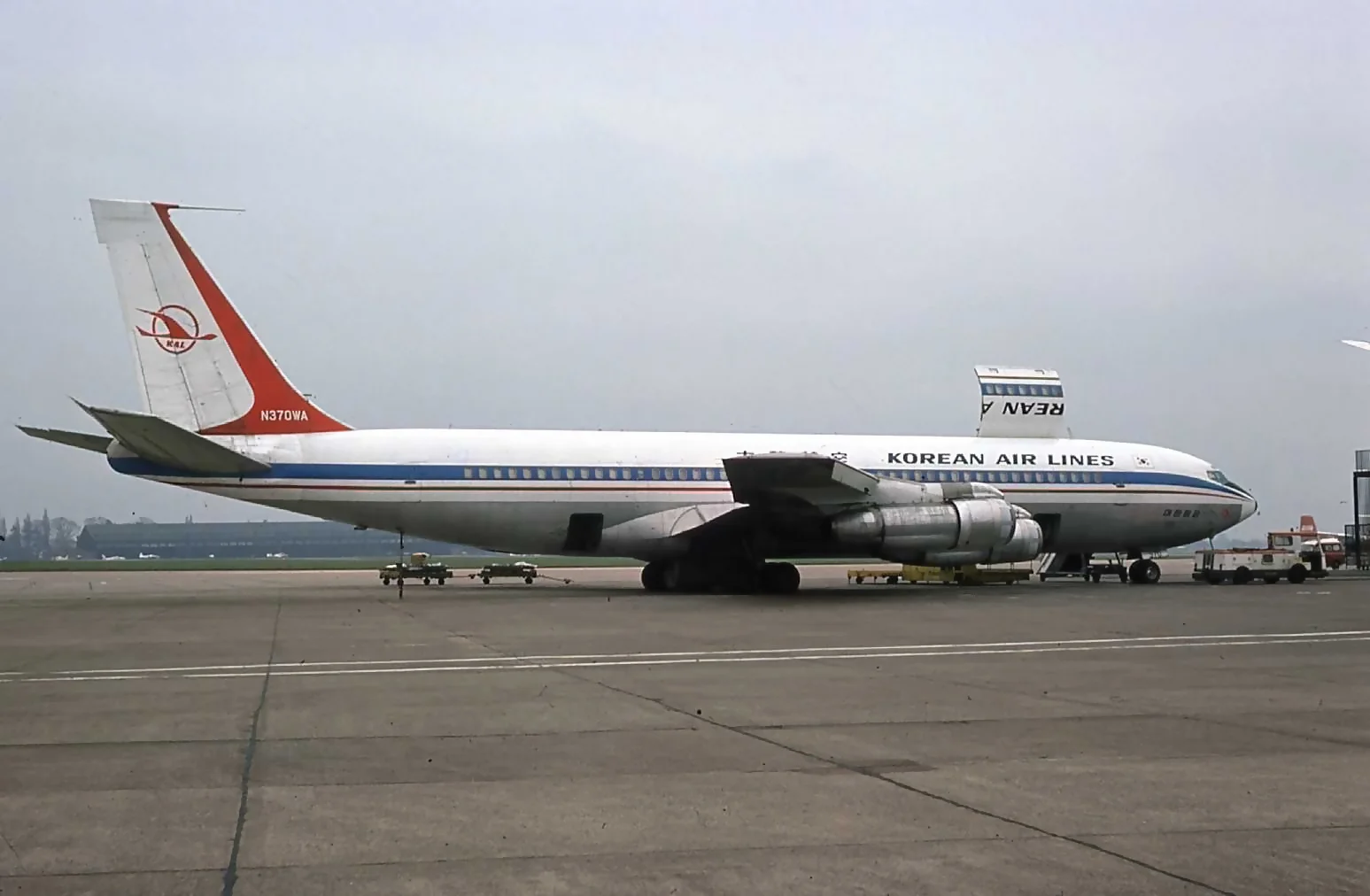 I remember getting a tad excited on seeing this at the end of Pier A. I’d just parked the Hilman Minx outside the old Meadows Air Freight building and commenced the short walk to the office in the old Tower block. Its not every day you see a Korean Air Lines Boeing 707 freighter parked there me thinks? A short deviation across the apron was required.Happy days! - 16th March 1976. Photo Peter H