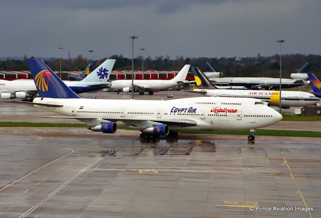 One from March 1999 (3rd) . As Airfield Manager at the time it was my remit to maximise capacity with movements and aircraft parking to drive the aviation income up. Similar to now we were entering into an exciting phase of airport expansion - Runway,Terminal,Taxiways and Stands! BA were disposing of their Dc10’s - we did a deal with them and parked them all (5) on just 2.5 stands (innovative parking).Various other deals were done and what seemed like the Tri Stars of the world homed in on Manchester following another little negotiation with Air Atlanta (Iceland) and other similar companies. Whilst I was getting to grips with aircraft storage one of my good colleagues in the Airports Commercial dept thought we should try and focus on Hajj Pilgrim flights tapping into that market - we did.. and along came many new (and interesting) movements such as the Egyptair B747-300 SU-GAM above.Happy days!