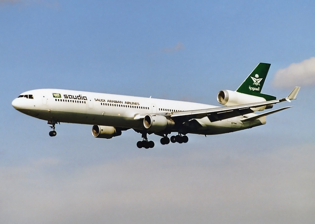 3rd April 1999 and Saudia operated a Hajj flight with the MD 11 N273WA. Photo: Stuart Prince
