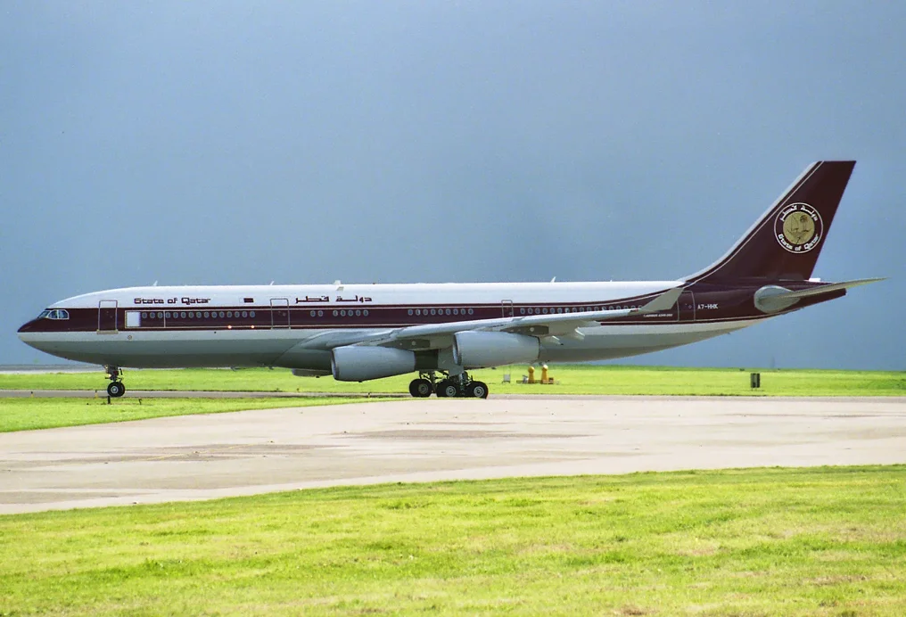 State of Qatar A340-200 A7-HHK was certainly a rare visitor to Manchester. She is seen here lining up for departure back to London Heathrow on 6th May 1997. Photo: Stuart Prince.