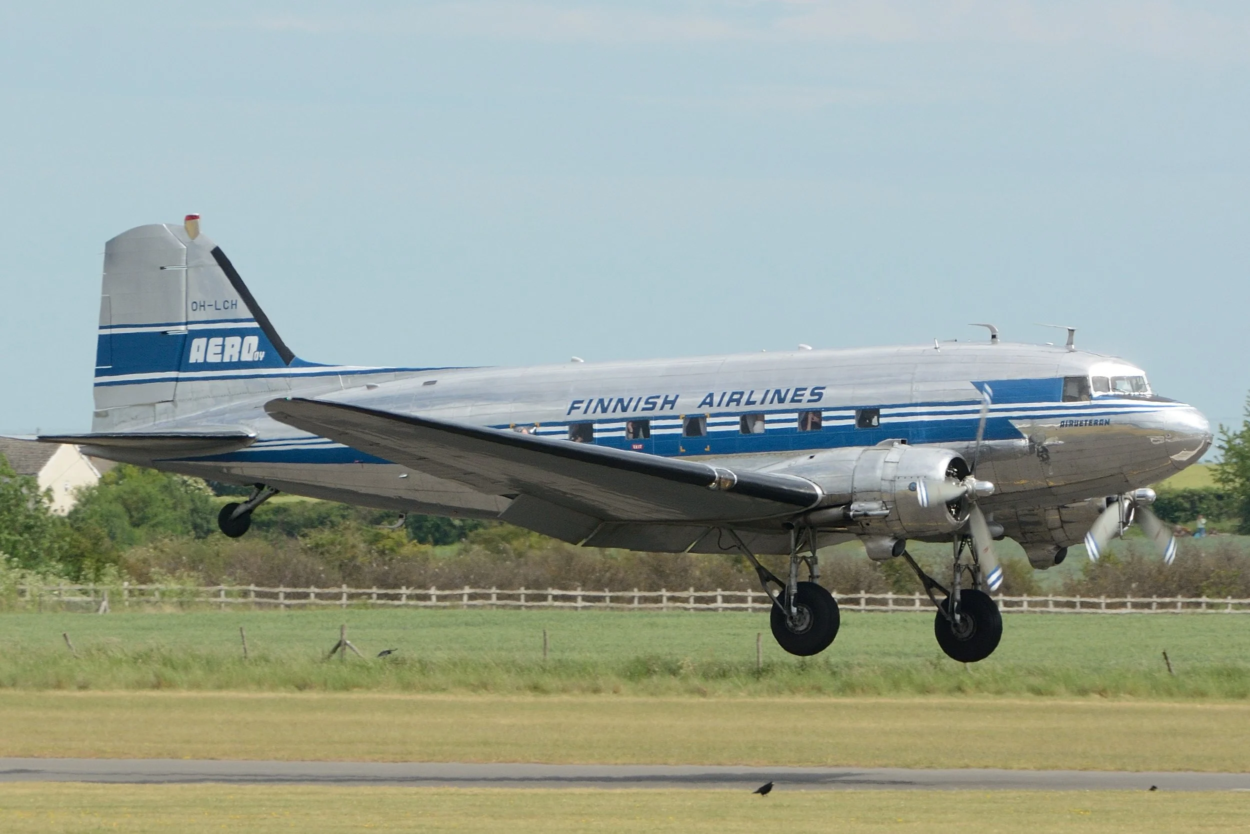OH-LCH Finnish Airlines Dc3 on approach to Duxford 2nd June 2019. Photo: Paul Watson