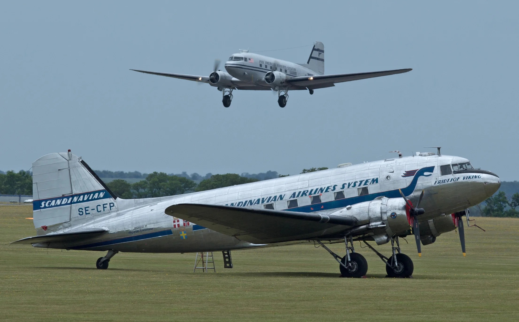 SAS and Pan American Dc3’s at Duxford 4th June .Photo: Peter Hampson.