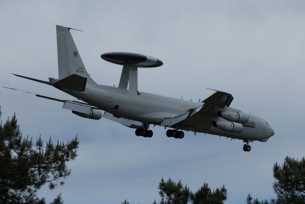 Photo: NATO E3A Sentry LX-N 90448 returns to MDM. Peter Hampson.