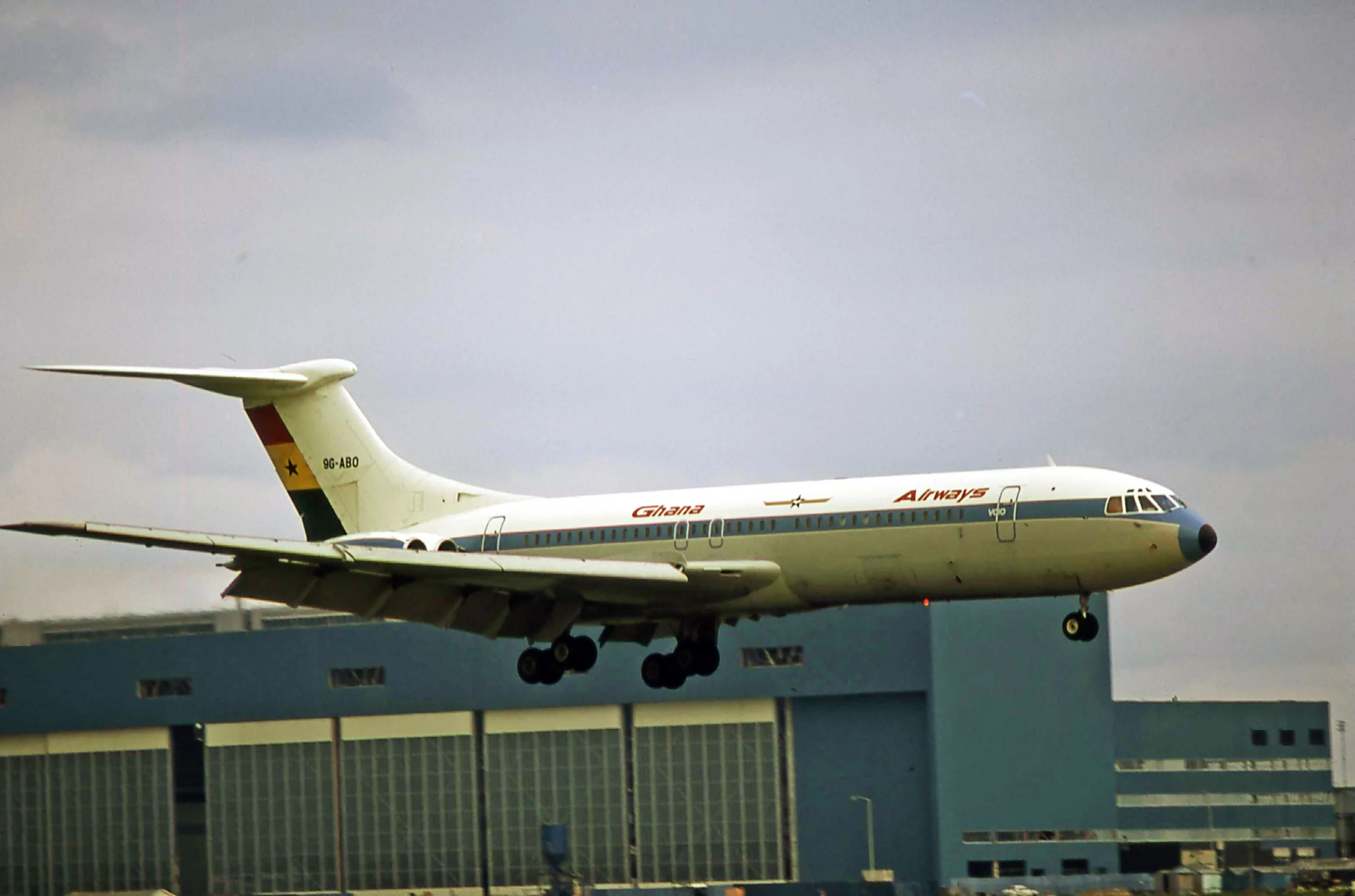 Ghana VC10 9G-ABO on short final at Heathrow June 1973.