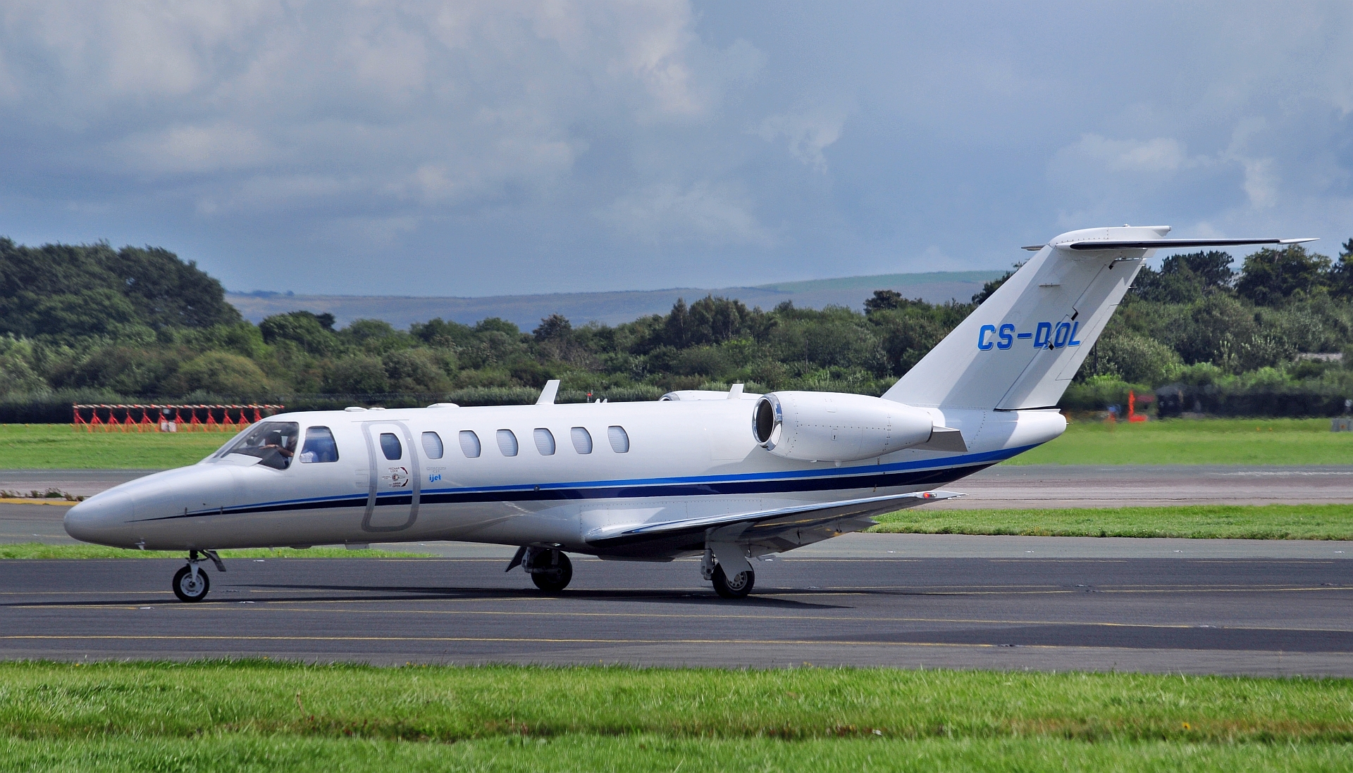 Citation 525 CJ3 CS-DOL is seen taxiing past the RVP on Sunday 1st September.Photo: Ross Fearn.
