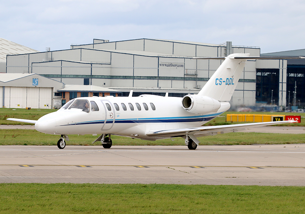 Citation 525 CJ3 CS-DOL is seen lining up for departure on 23 Left. 2nd September 2019. Photo: Paul Tomlin