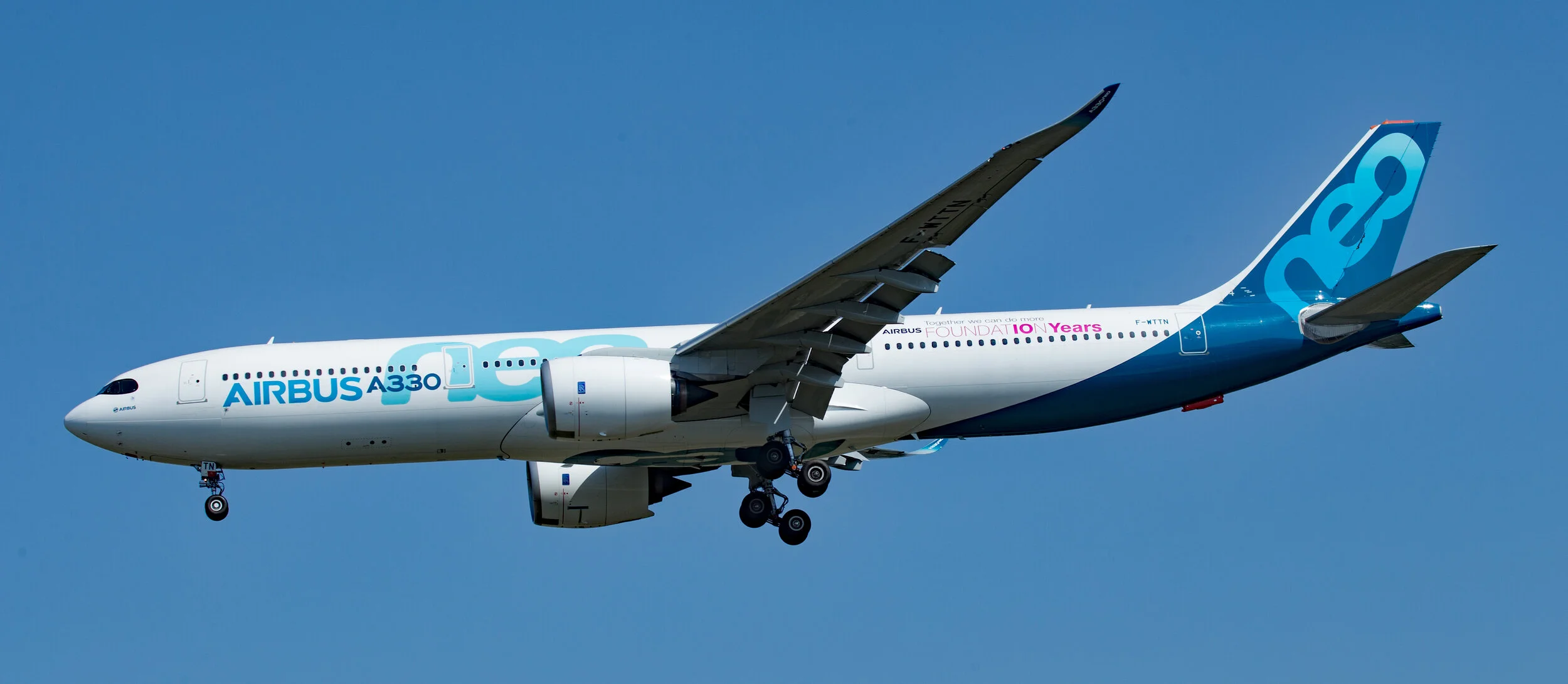 Airbus A330-941 NEO Test aircraft F-WTTN on finals to Runway 32 Left at Toulouse Blagnac 19th September 2019. Photo Peter Hampson