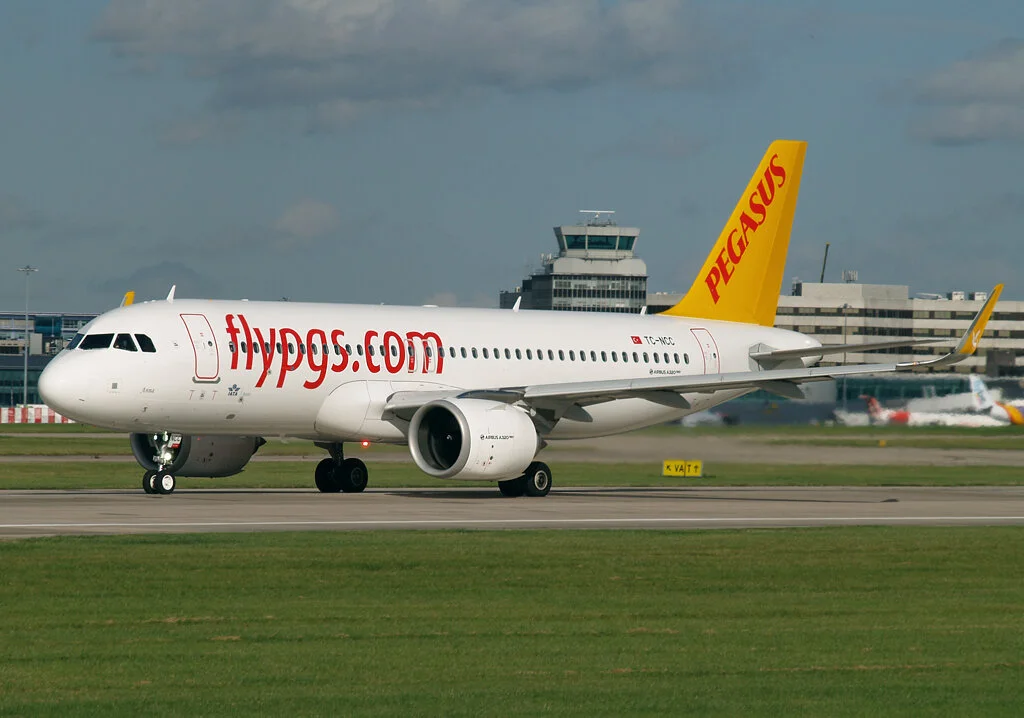 Pegasus A320N TC-NCC commencing its departure roll for Istanbul Sabiha Gokcen Airport on 17th October . Photo: Stuart Prince.