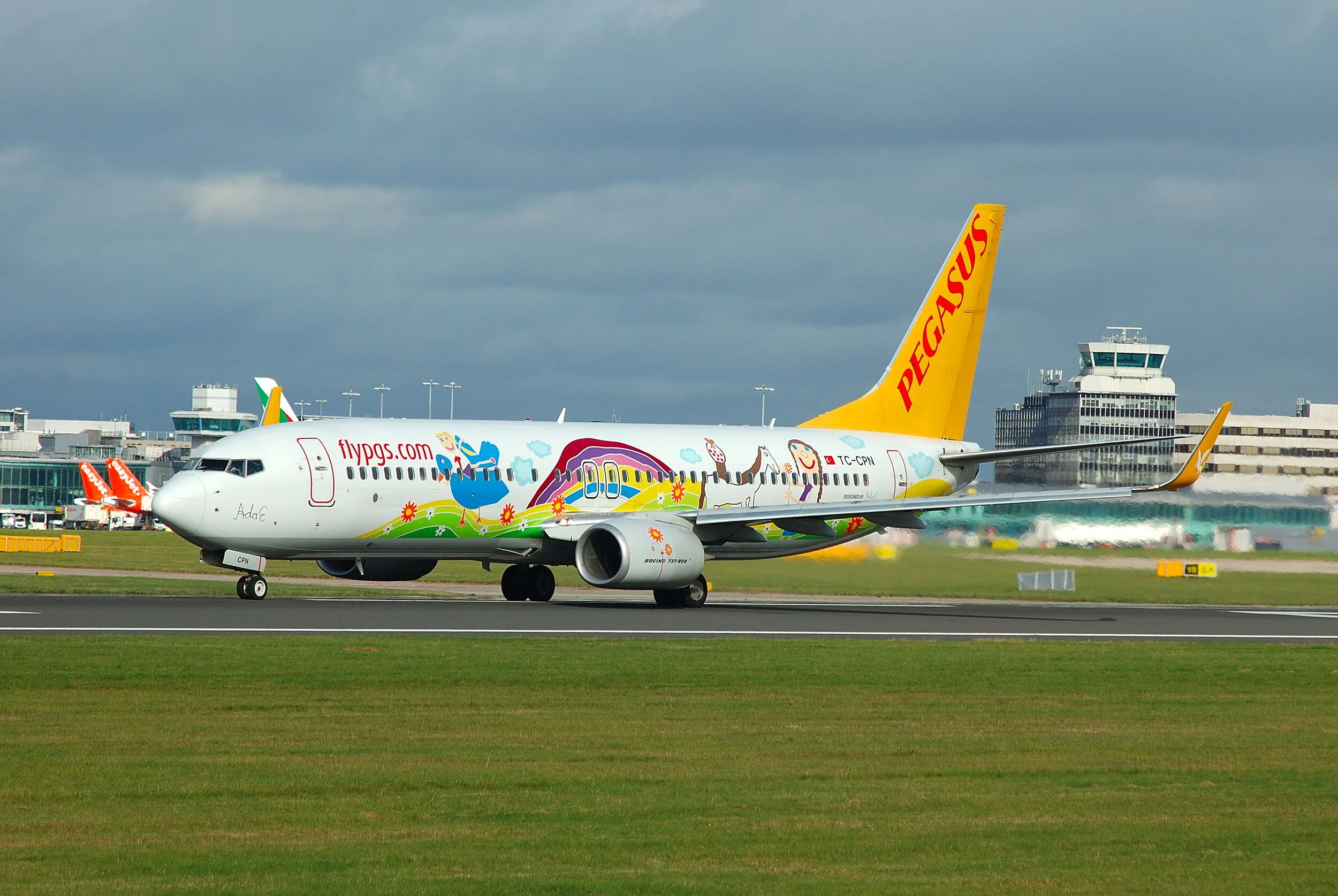 Pegasus B737-800 TC-CPN in the Ada E. Livery at Manchester 18th October 2019. Photo: Paul Rowland.