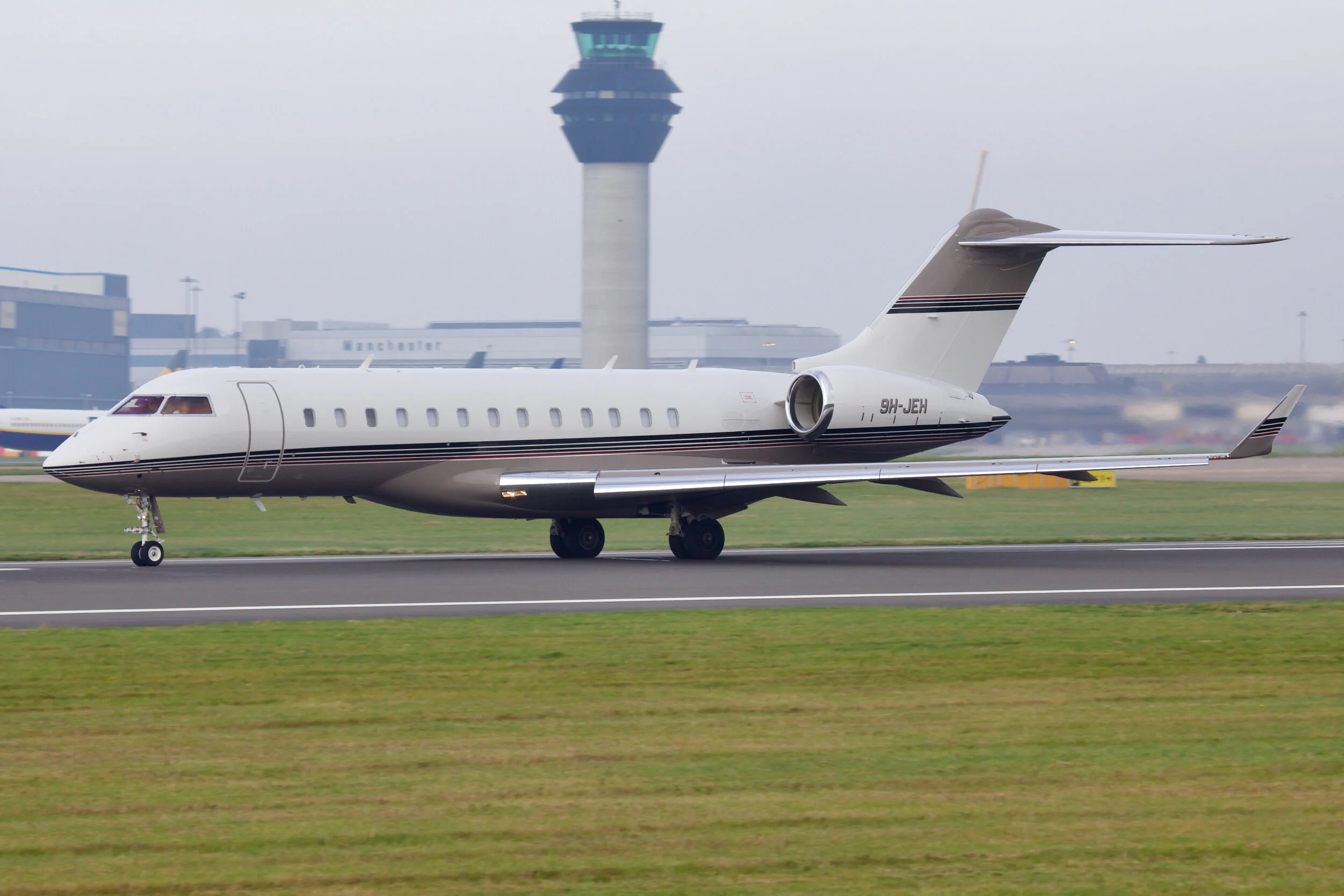 Gobal 6000 9H-JEH is seen departing on Runway 23 Left on 24th October 2019. Photo:Steve Ashworth