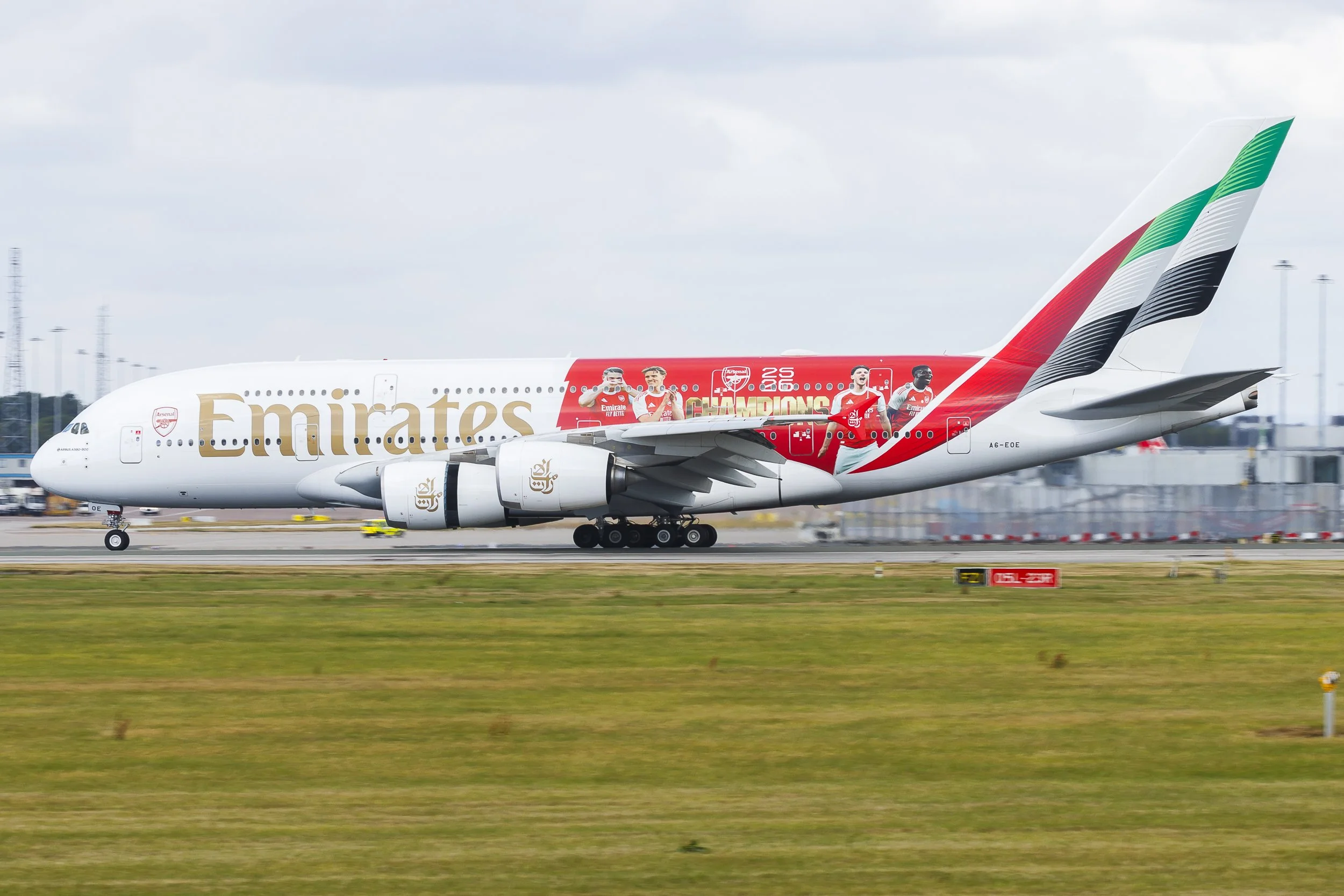 6th August 2026 - Emirates A380 A6-EOE (Arsenal Champions Livery).  Photo: Bradley Caslin