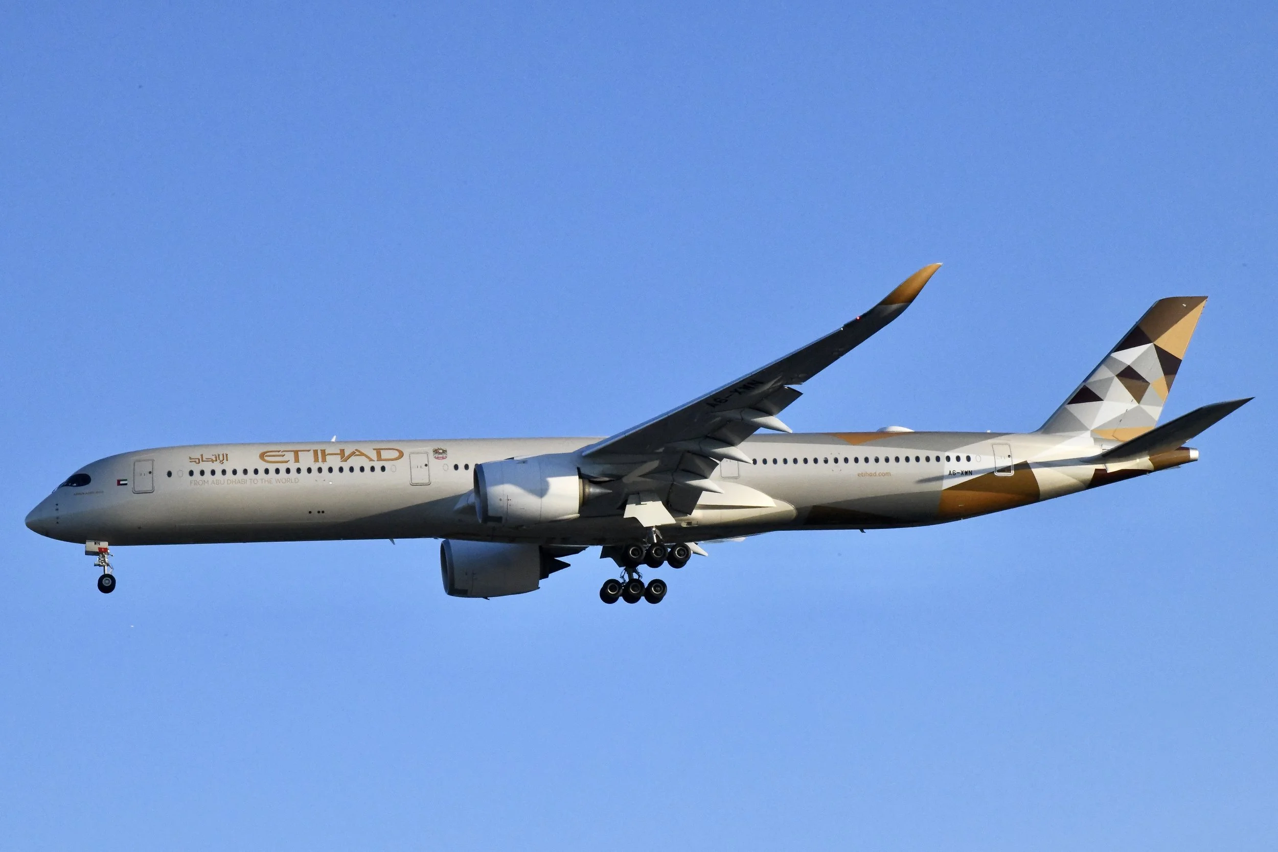 10th August 2026 - Etihad A350-1000 A6-XWN arriving from Seoul on short finals for Runway 23R.  Photo: Liam McManus