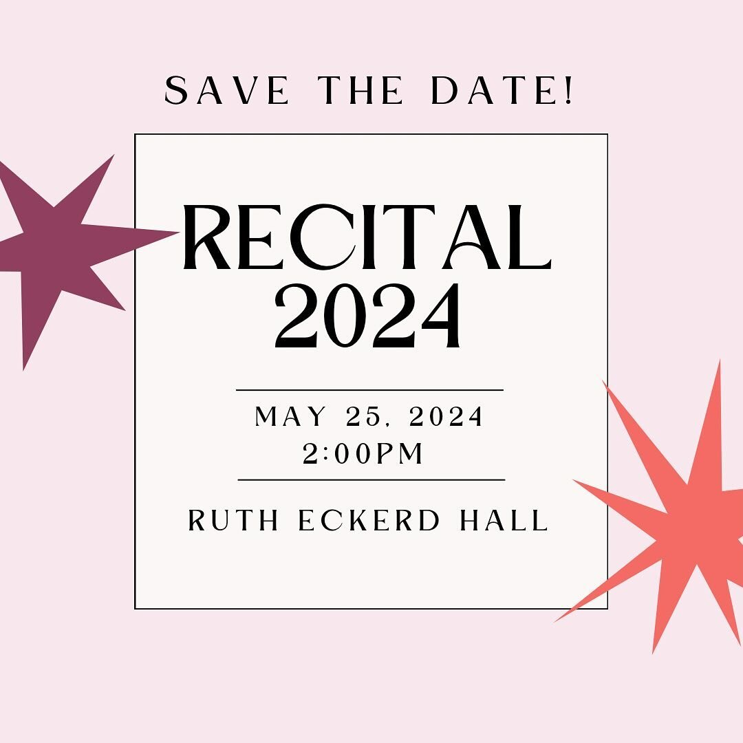 SAVE THE DATE! Our 35th (!!!!) recital will be on Saturday, May 25th at @rutheckerdhall!
____________________
IN-STUDIO Rehearsal &amp; Photo Week will take place regular class time from Monday, May 13th through Thursday, May 16th 
*Saturday Pre-Scho