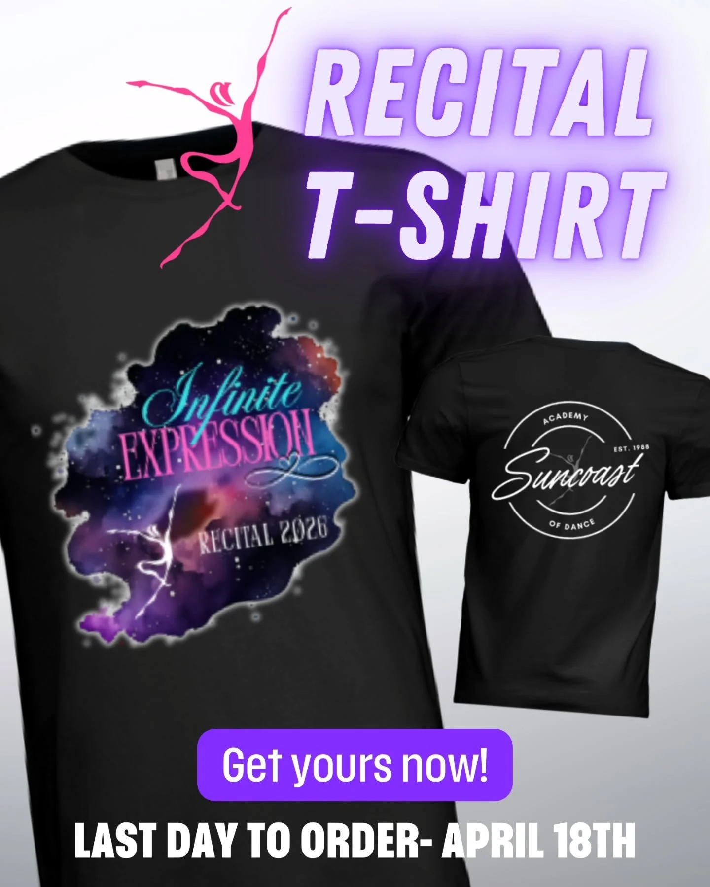 🚨 LAST CALL FOR RECITAL SHIRTS 🚨

Don&rsquo;t miss your chance to grab this year&rsquo;s recital tee! 💃✨
Orders close April 18th and we will NOT be reordering!

These are the perfect keepsake to celebrate an amazing season ❤️

👉 Order yours now b