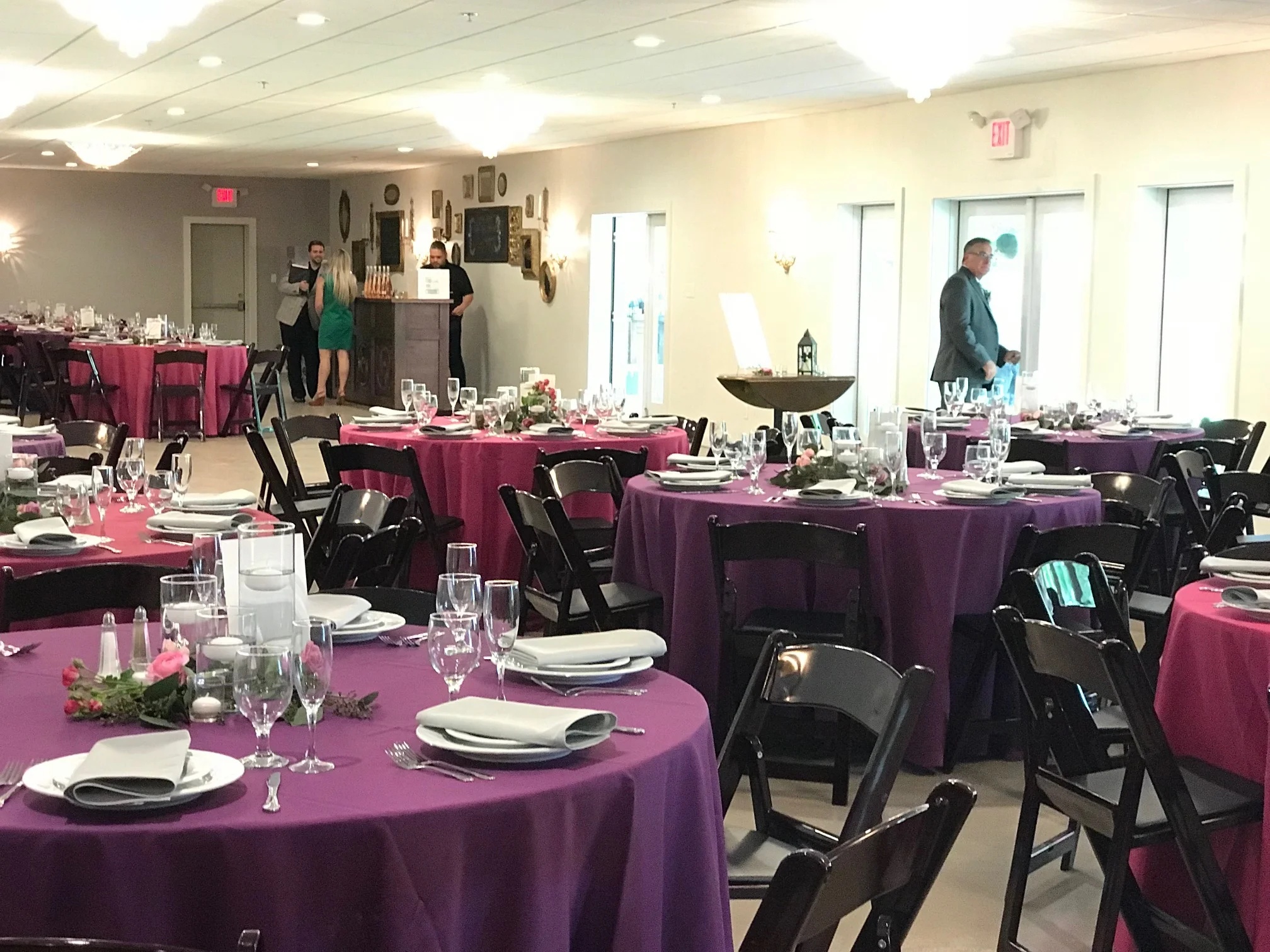 Table decor and reception set up inside the Riverside Room