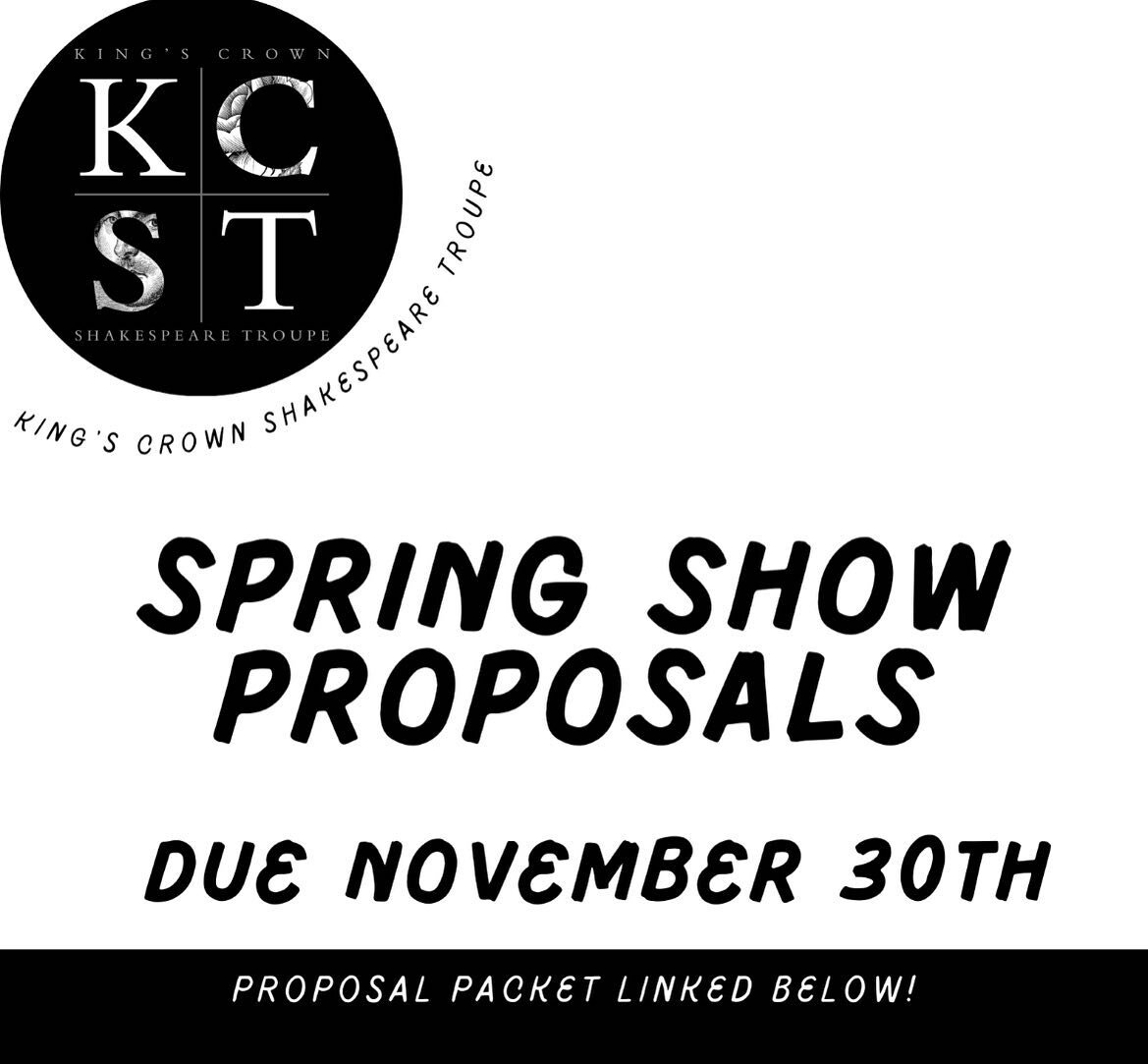 Are you interested in directing KCST&rsquo;s Spring Show??? 

🚨🚨If so, show proposals are due this WEDNESDAY, NOVEMBER 30TH AT 11:59PM 🚨🚨

More information concerning the proposal process can be found here: 
https://docs.google.com/document/d/1Lg
