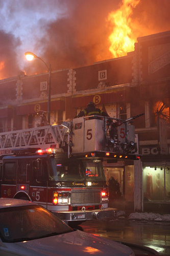 Engine 5 in front of building fire