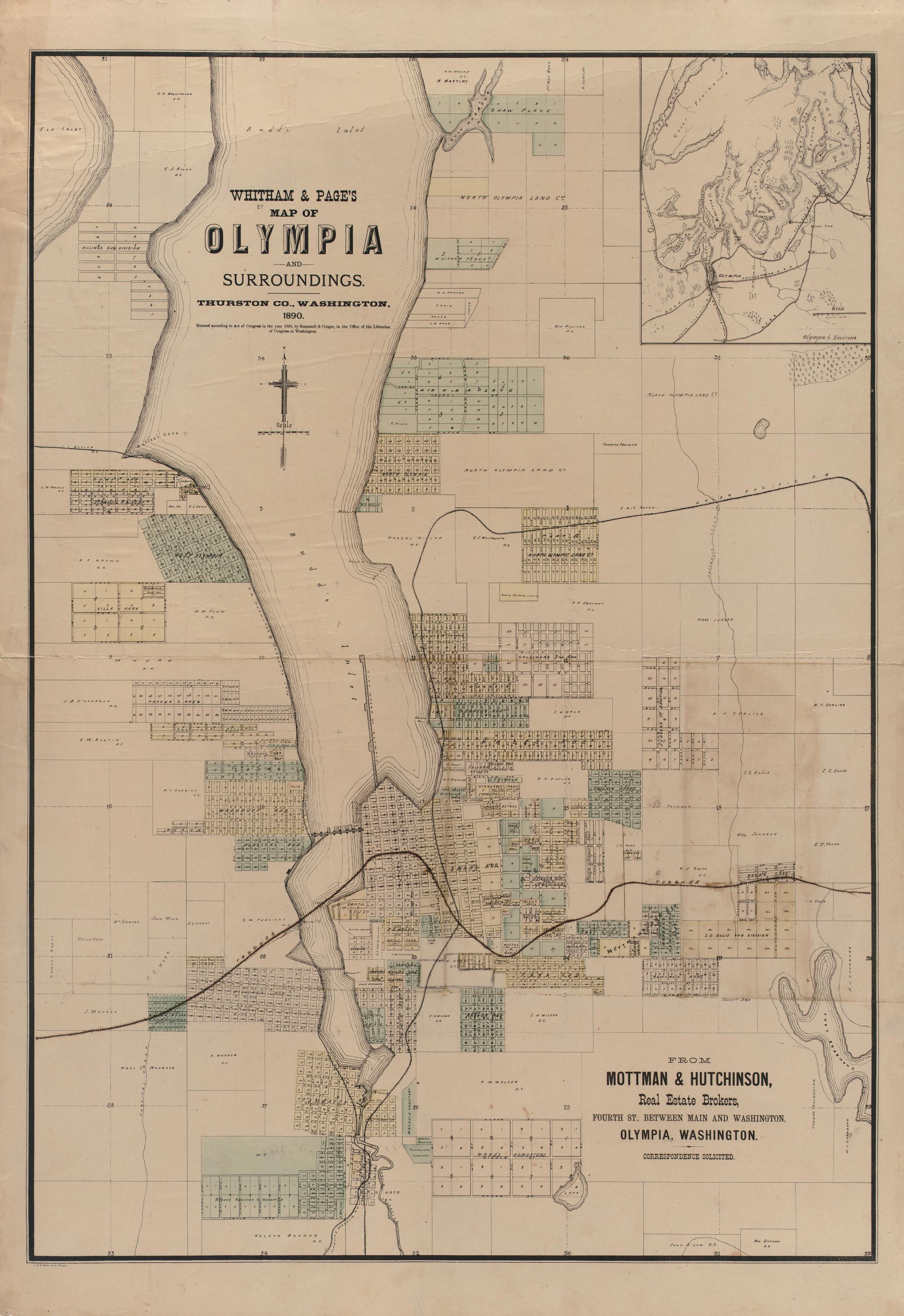 Whitham and Page’s Map of Olympia, 1890, Washington State Archives.&nbsp;